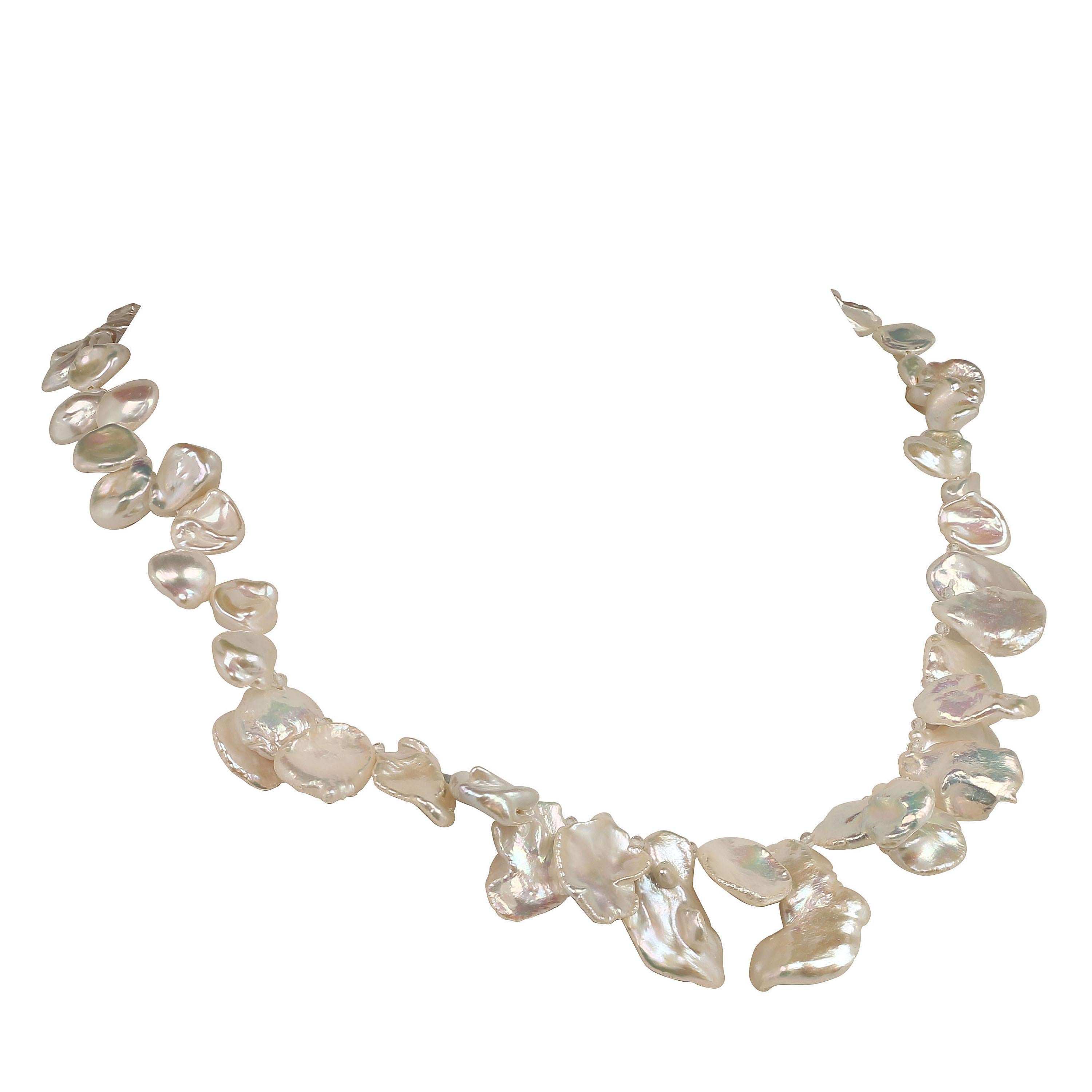 Artisan AJD Collar White Iridescent Keshi Pearls Sterling Toggle June Birthstone