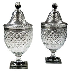 Large Pair of Cut Glass Fruit Coolers Urns by Voneche Belgium