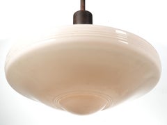 Midcentury Flying Saucer Milk Glass Pendents, Pair
