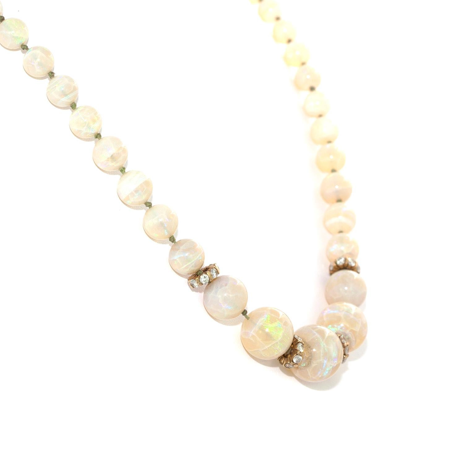 Round Cut Opal Necklace with Diamond Roundels and Clasp For Sale