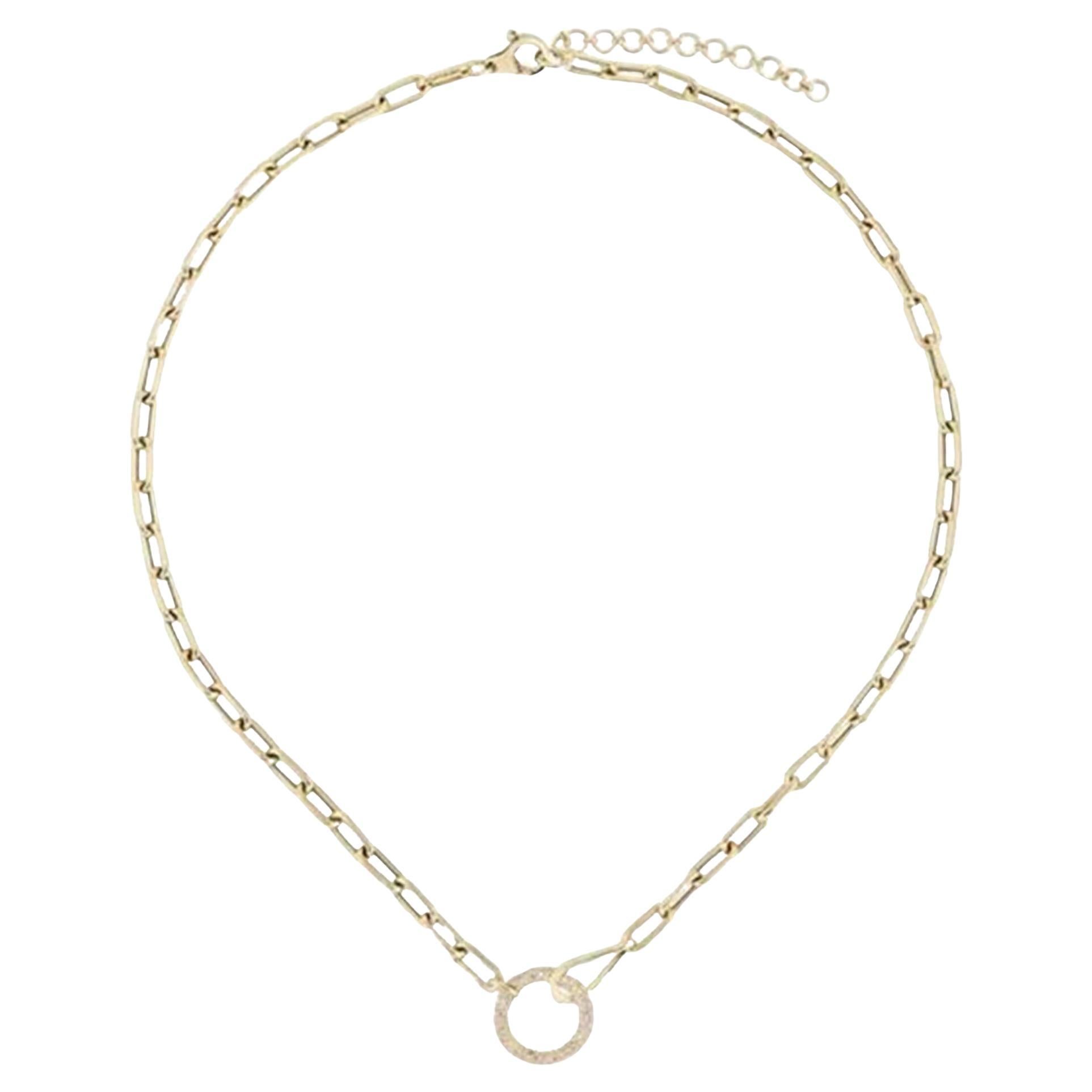 Collar de eslabones de 18 pulgadas con diamante redondo de 0,34 ct y clip de papel, en oro amarillo de 14K