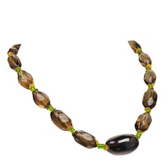 AJD 18 Inch Smoky Quartz Nugget and vivid green Czech Beads Necklace