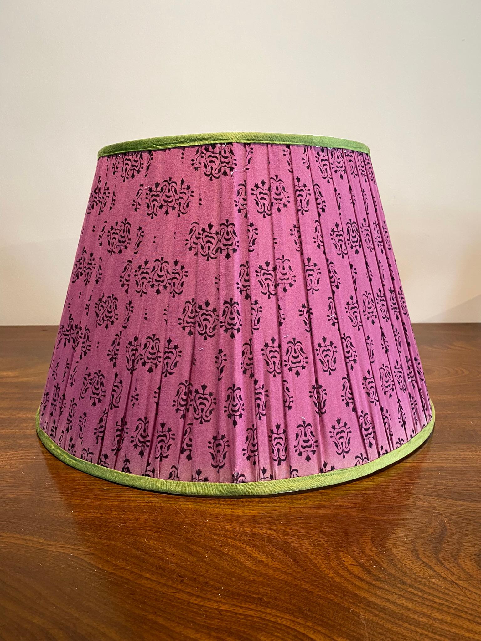 18” Indian sari lampshade with duplex fitting.

These are handmade lampshades made from Indian sari silks and cotton.

Due to the fact these shades are on display in my showroom and their delicate nature, they occasionally show signs of handling