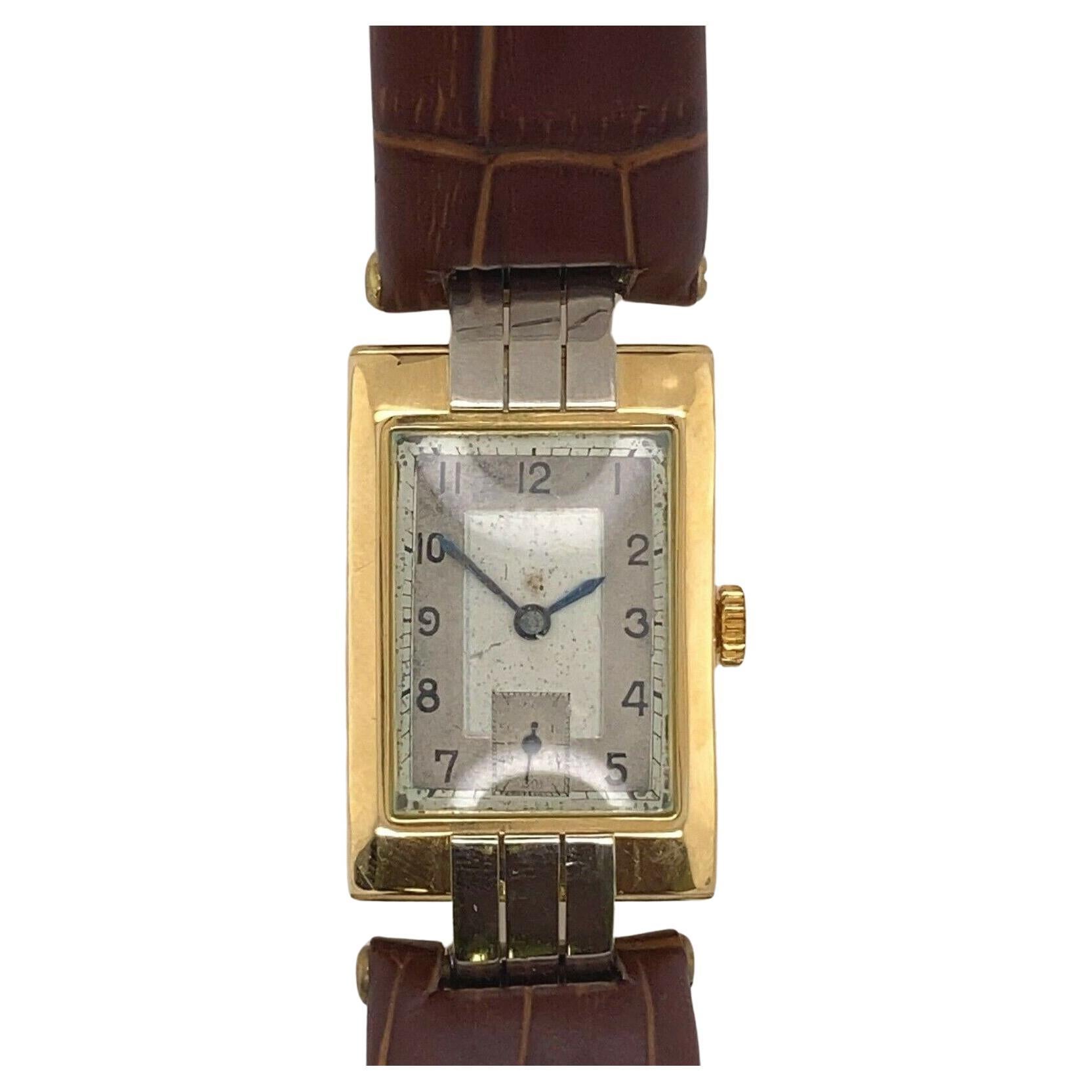 18 Jewel Tank Watch Swiss Made in 18ct Yellow & White Gold For Sale