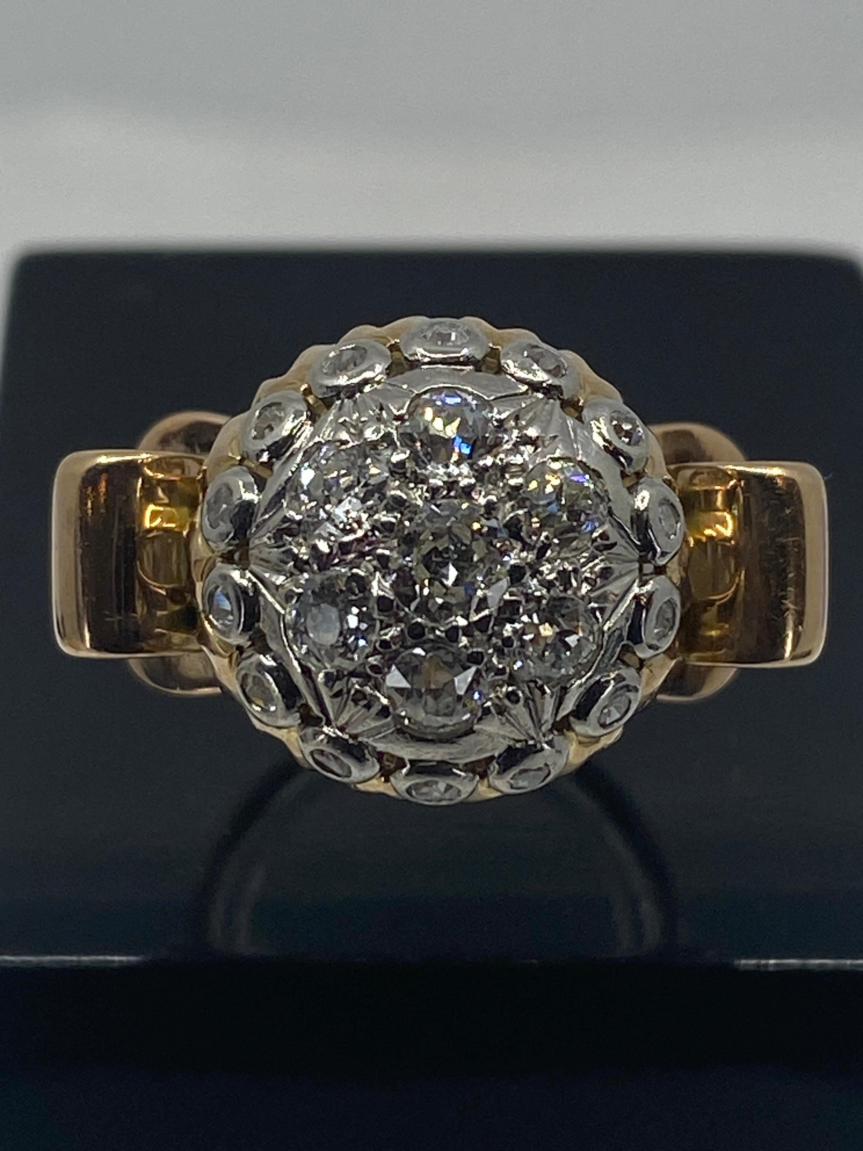 18k Cocktail Ring « Ball Model » Set with Diamonds, Around 1960 For Sale 3
