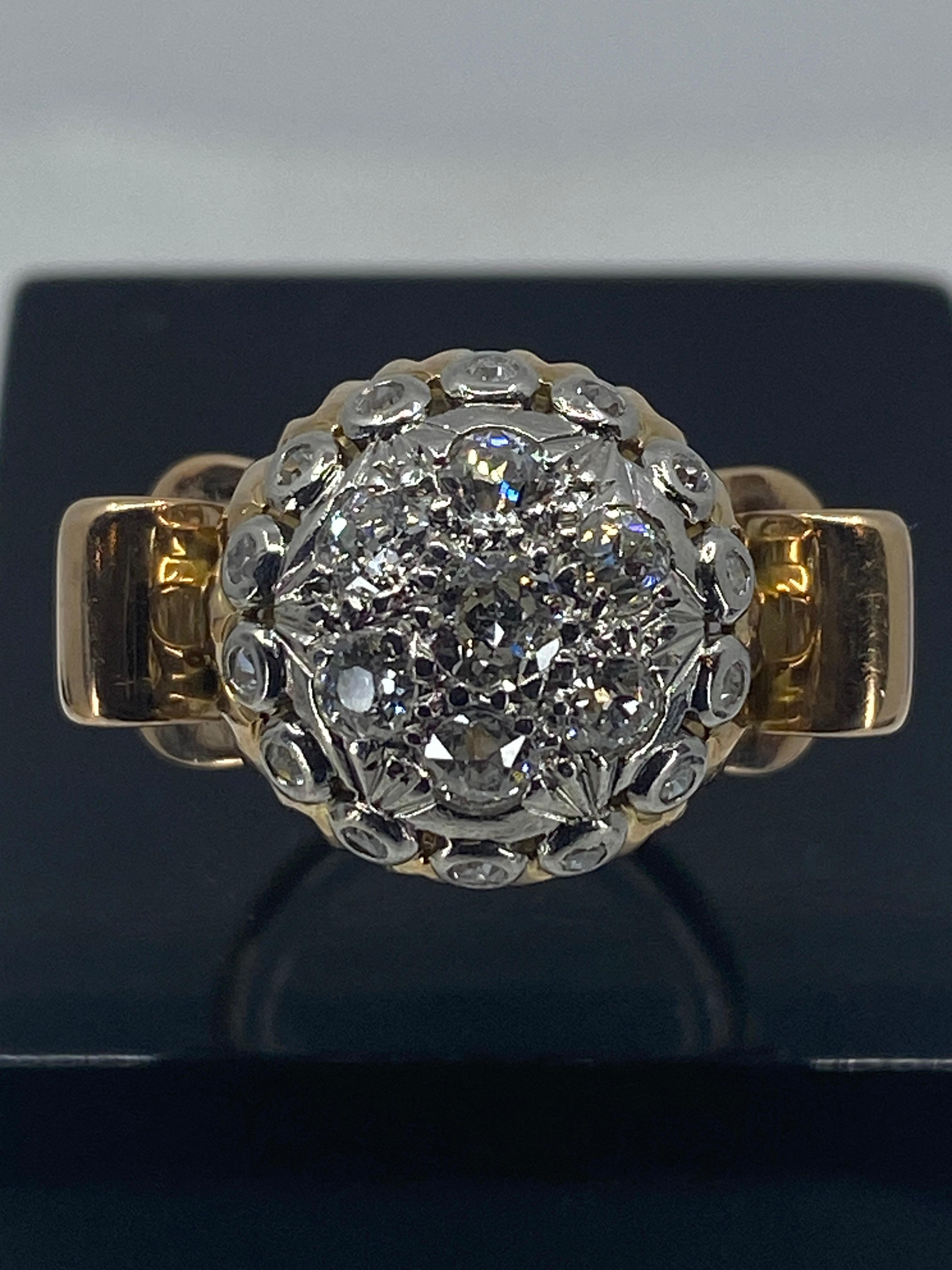 18k Cocktail Ring « Ball Model » Set with Diamonds, Around 1960 For Sale 4