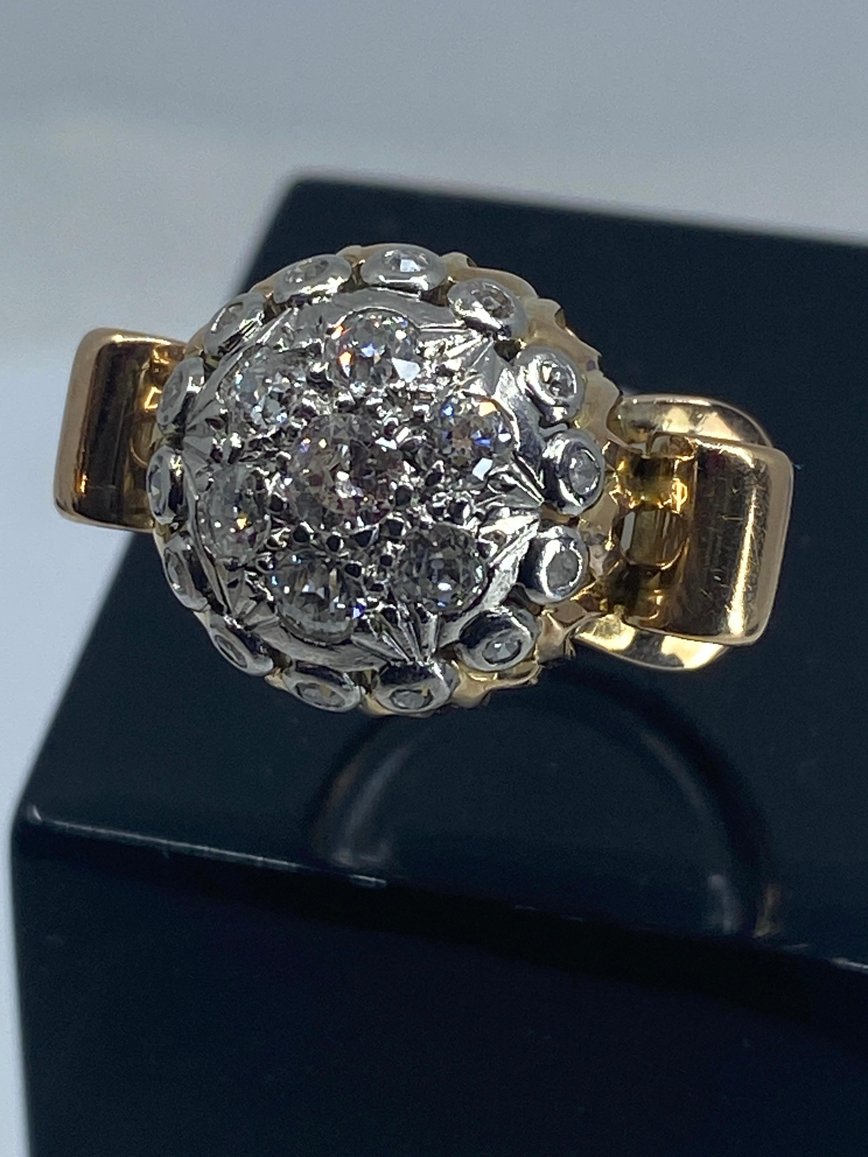18k Cocktail Ring « Ball Model » Set with Diamonds, Around 1960 For Sale 5