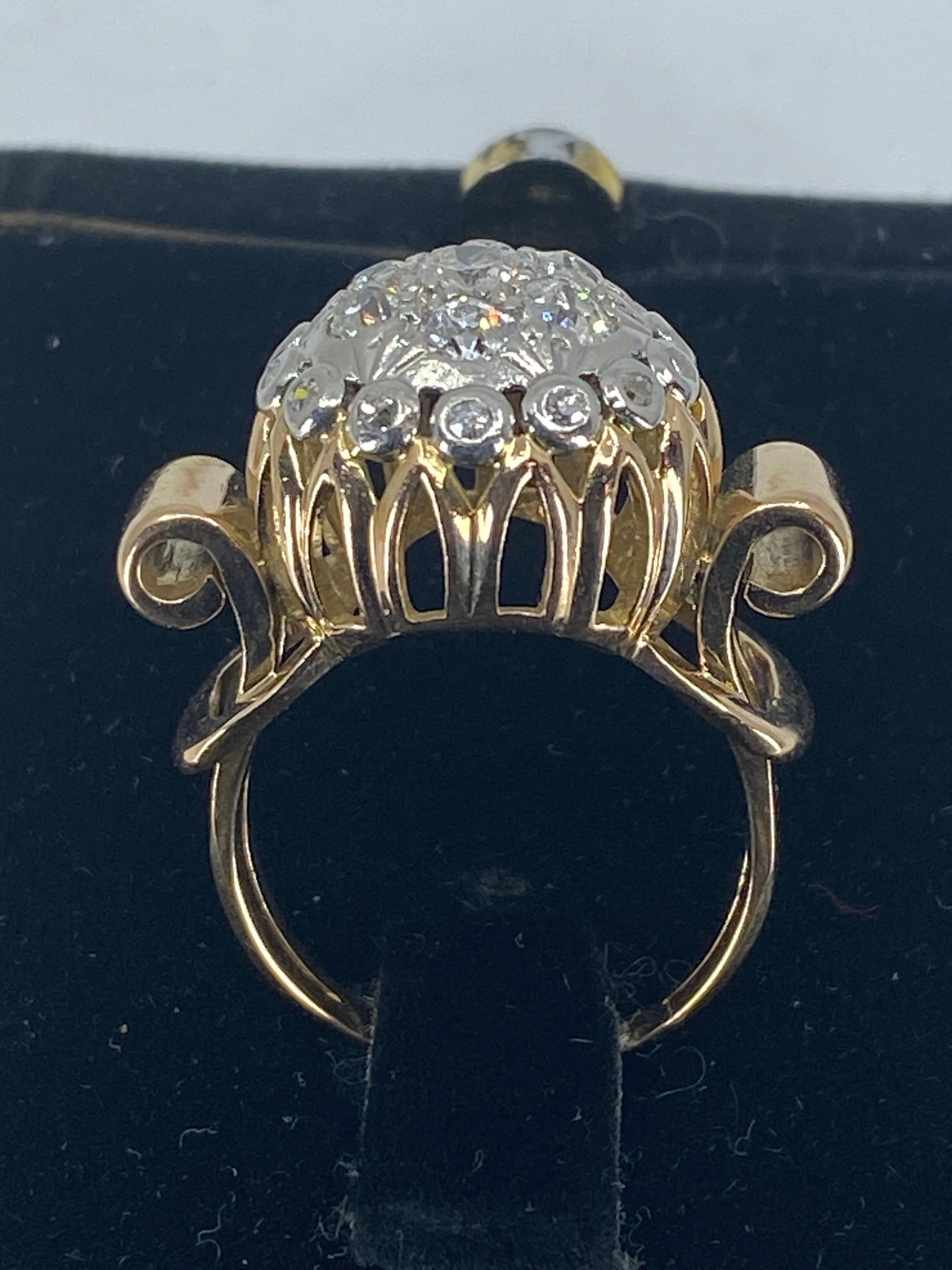 18k Cocktail Ring « Ball Model » Set with Diamonds, Around 1960 For Sale 11