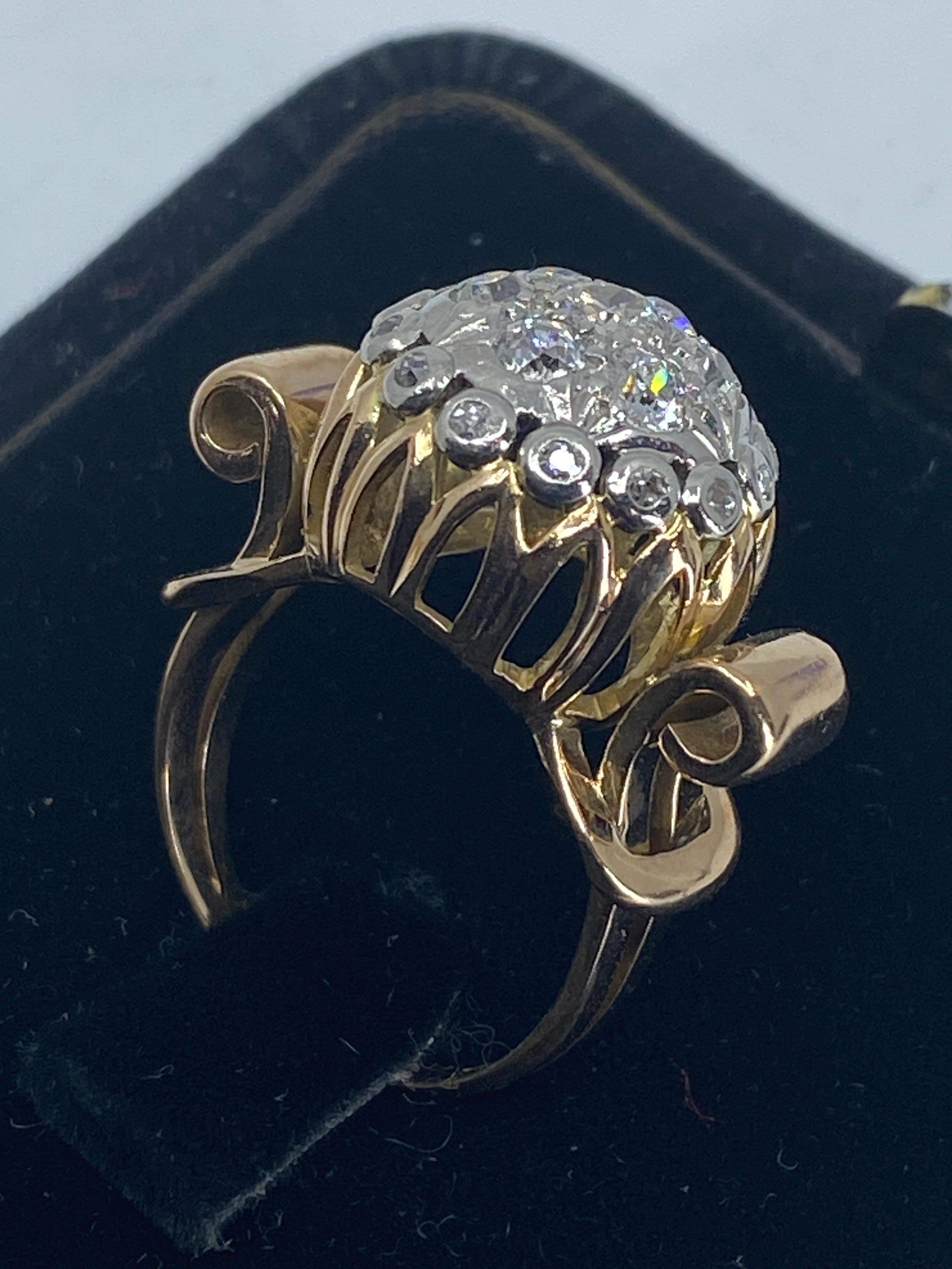 18k Cocktail Ring « Ball Model » Set with Diamonds, Around 1960 For Sale 12