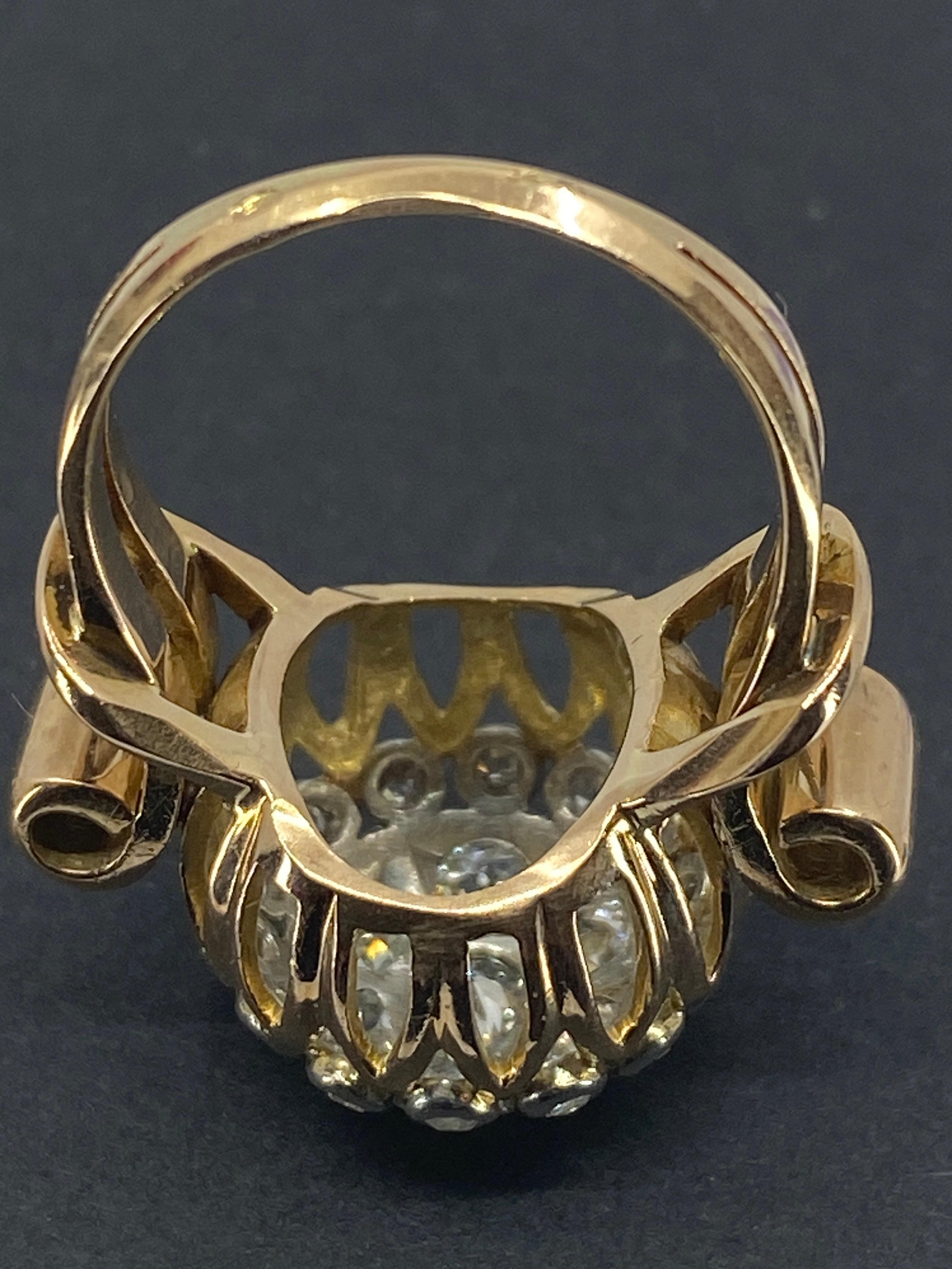Modern 18k Cocktail Ring « Ball Model » Set with Diamonds, Around 1960 For Sale
