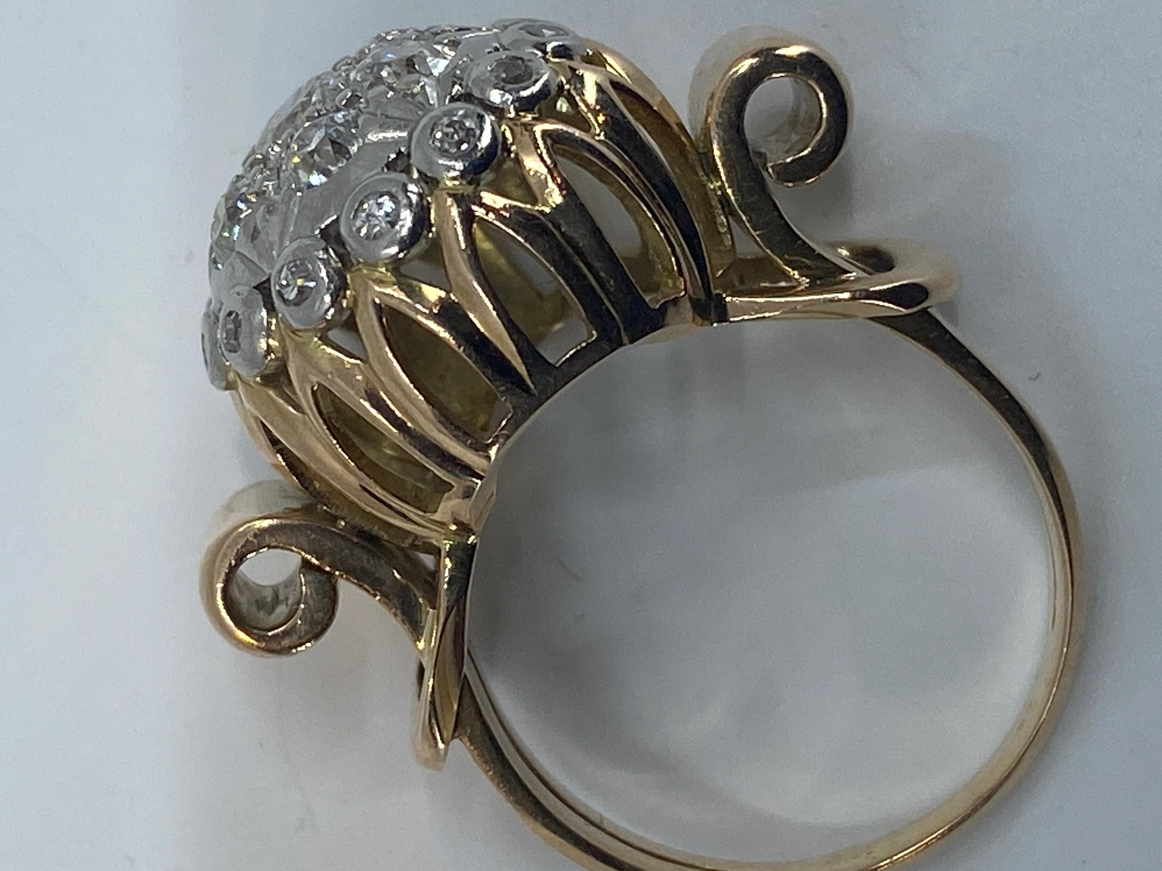 18k Cocktail Ring « Ball Model » Set with Diamonds, Around 1960 In Good Condition For Sale In VERSAILLES, FR