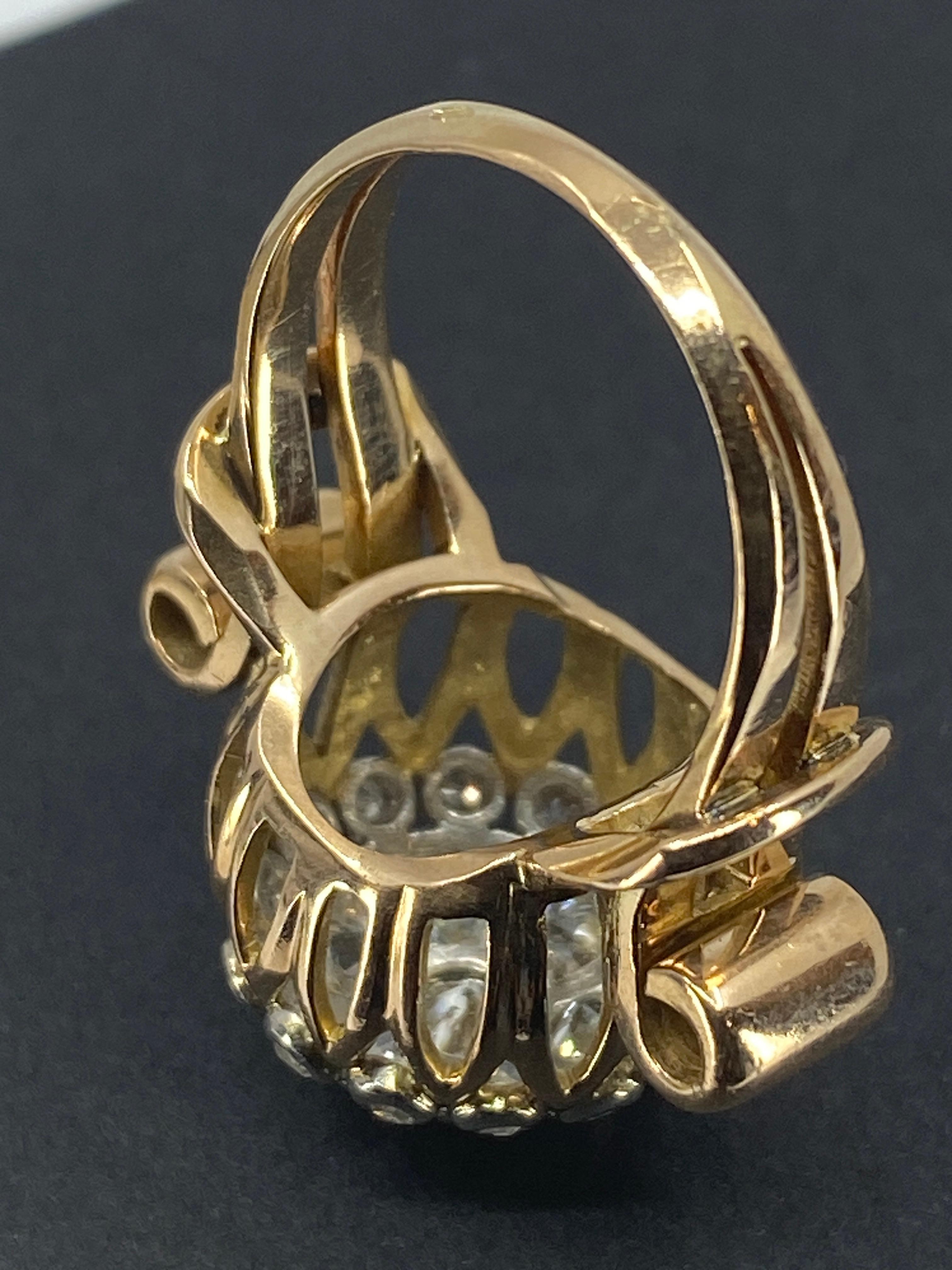 Women's or Men's 18k Cocktail Ring « Ball Model » Set with Diamonds, Around 1960 For Sale
