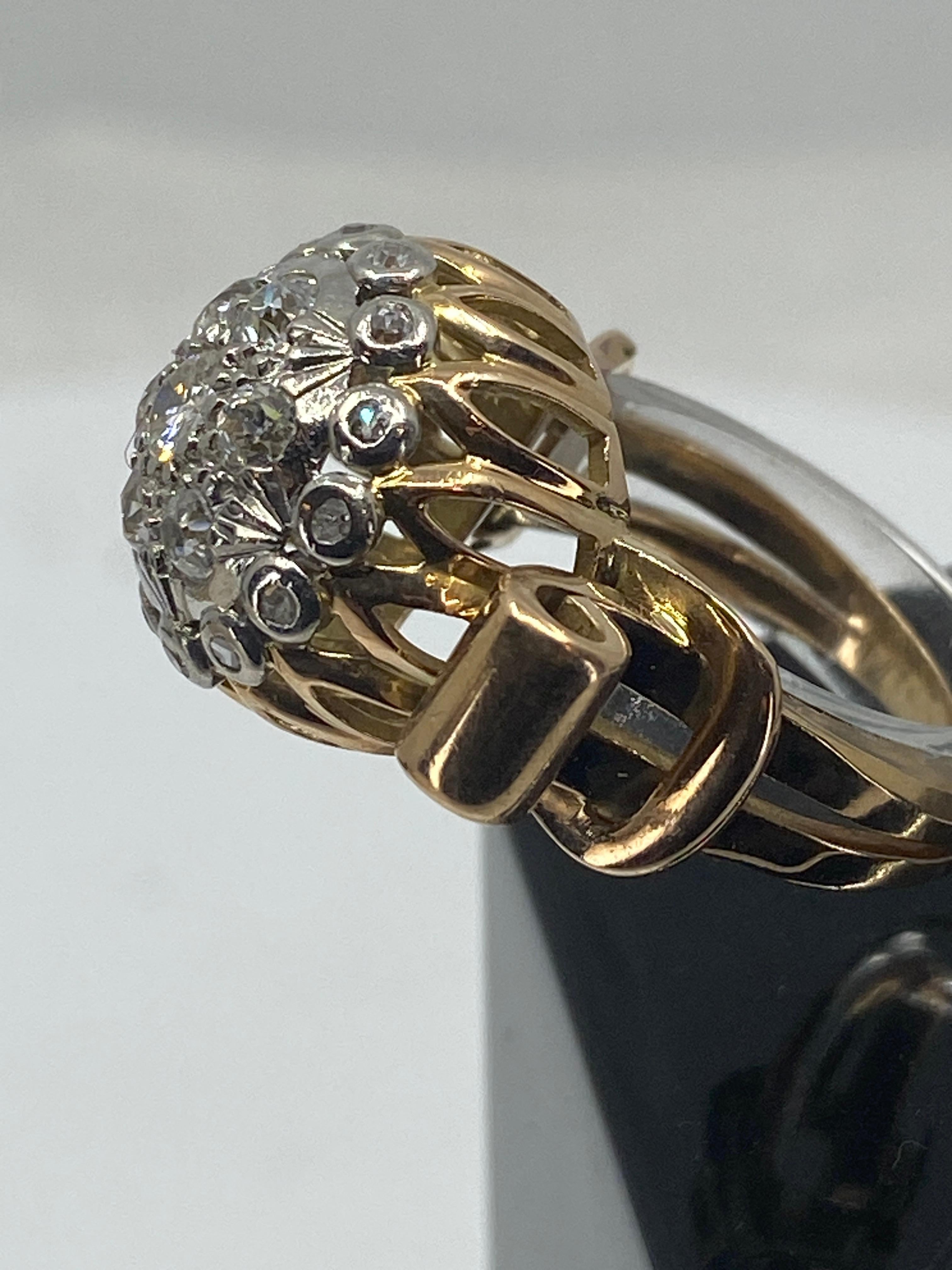 18k Cocktail Ring « Ball Model » Set with Diamonds, Around 1960 For Sale 1