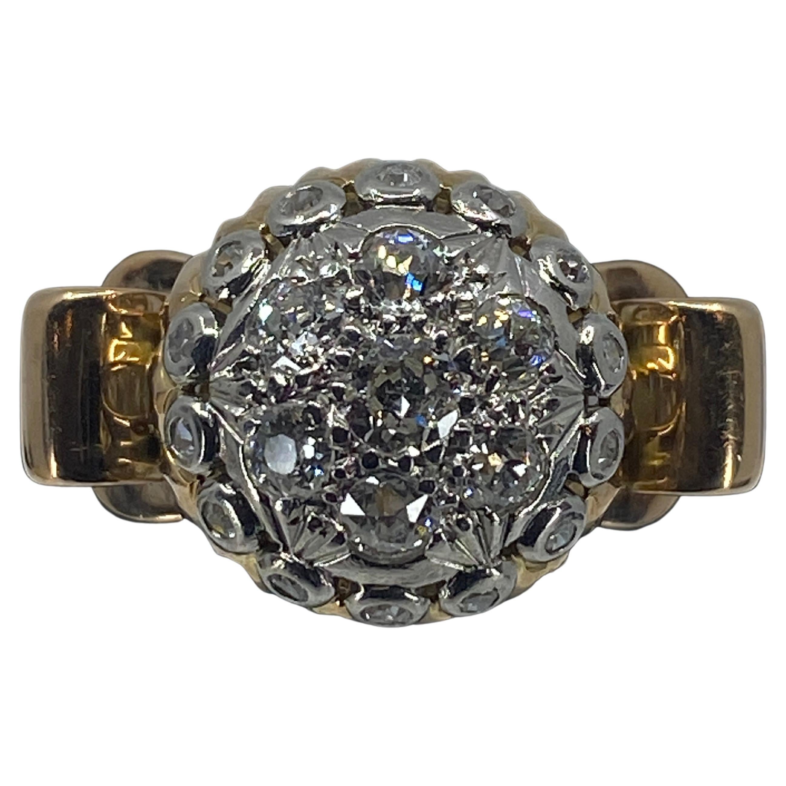 18k Cocktail Ring « Ball Model » Set with Diamonds, Around 1960