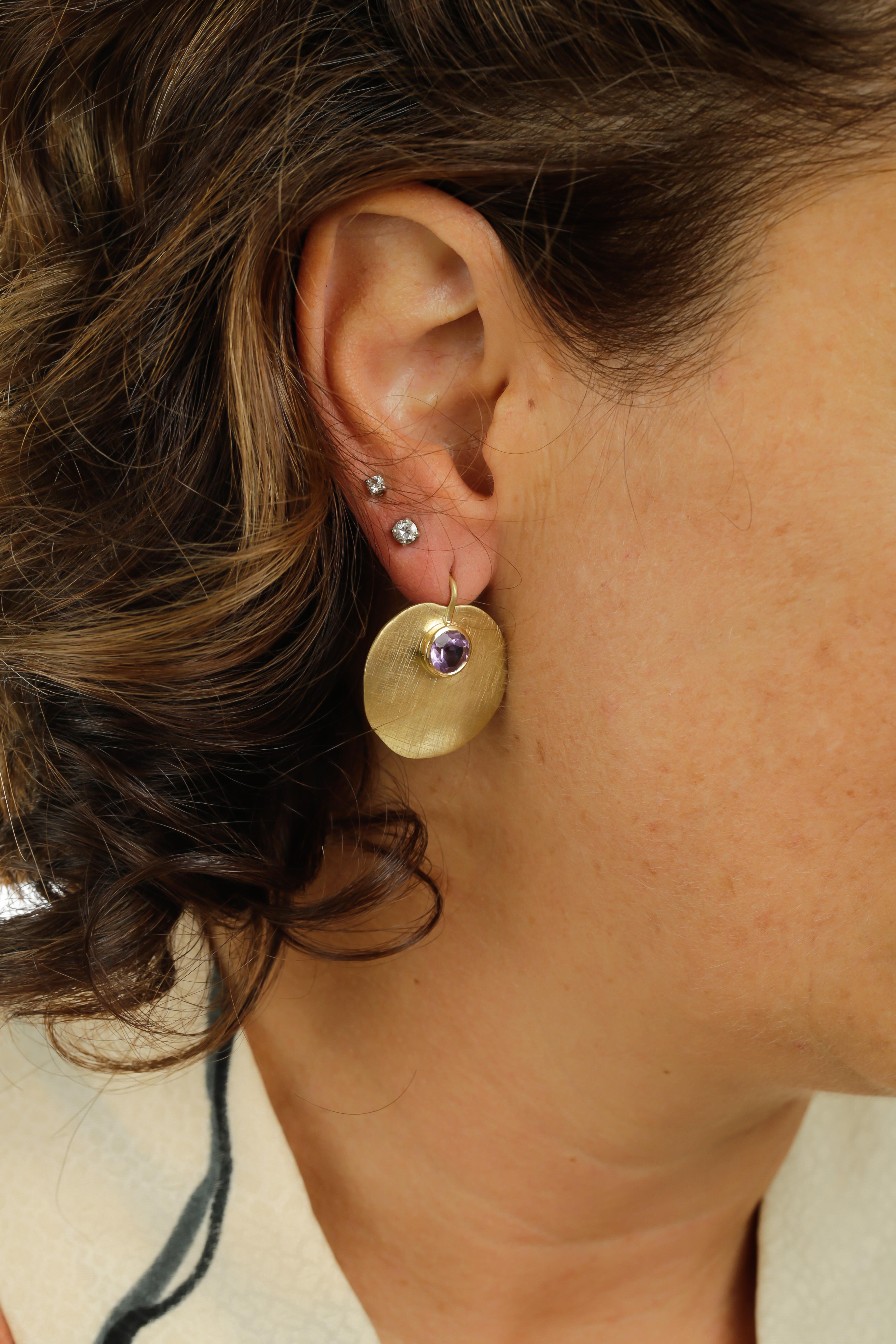 Artisan 18 Karat Gold Amethyst Lotus Earrings For Sale