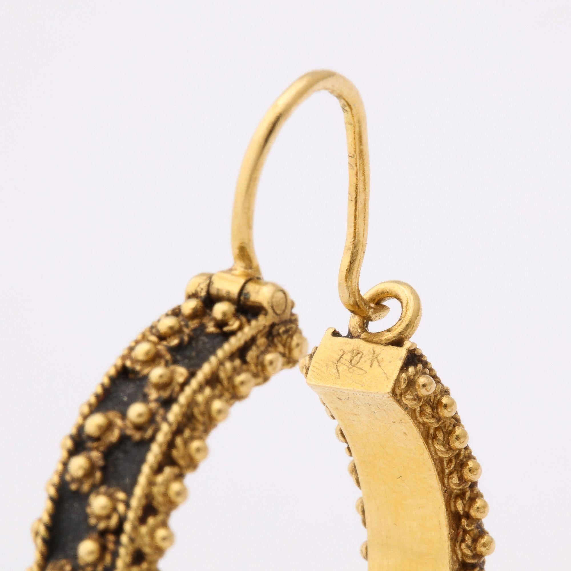 Anglo-Indian 18 k Gold Articulated  Hoop Earrings With Bead Work For Sale