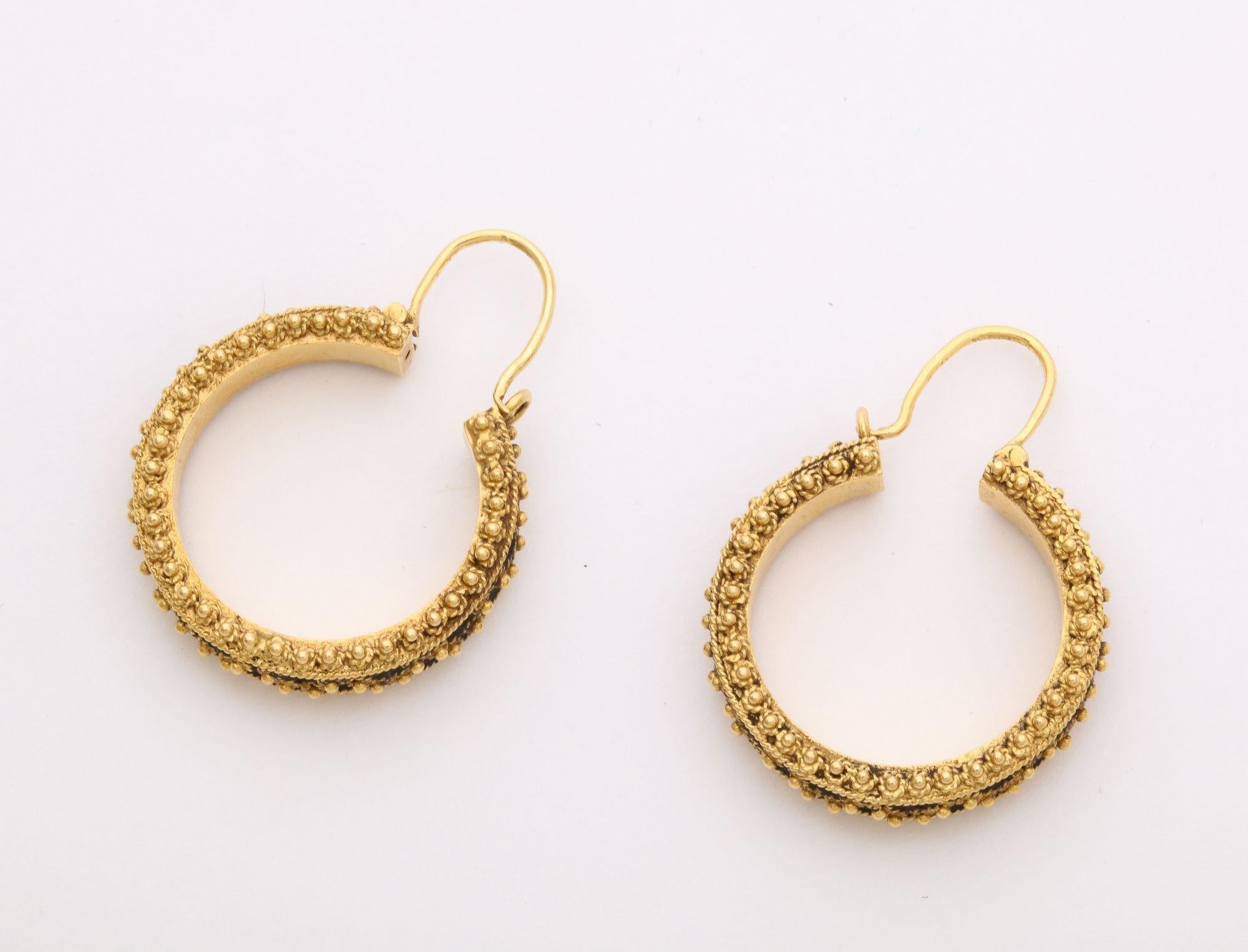 Women's 18 k Gold Articulated  Hoop Earrings With Bead Work For Sale