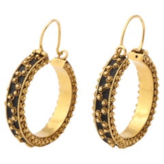 Retro 18 k Gold Articulated  Hoop Earrings With Bead Work