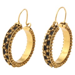 18 k Gold Articulated  Hoop Earrings With Bead Work