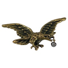 Antique 18k Gold Brooch: Eagle Holding a Diamond in Its Beak, Napoléon III