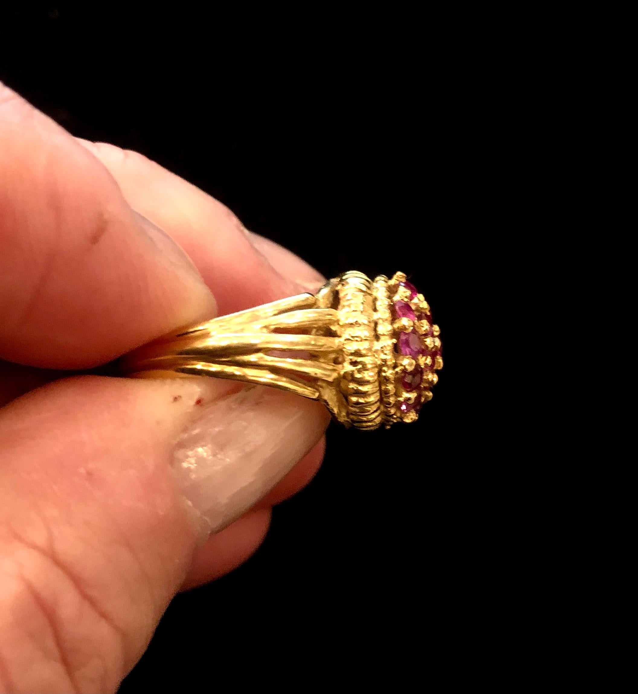 Modern 18 Karat Gold Cocktail Ring with Natural Rubys, circa 1960 For Sale