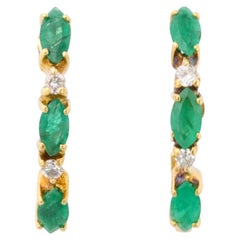 Vintage 18 K Gold, Diamond and Emerald Earrings