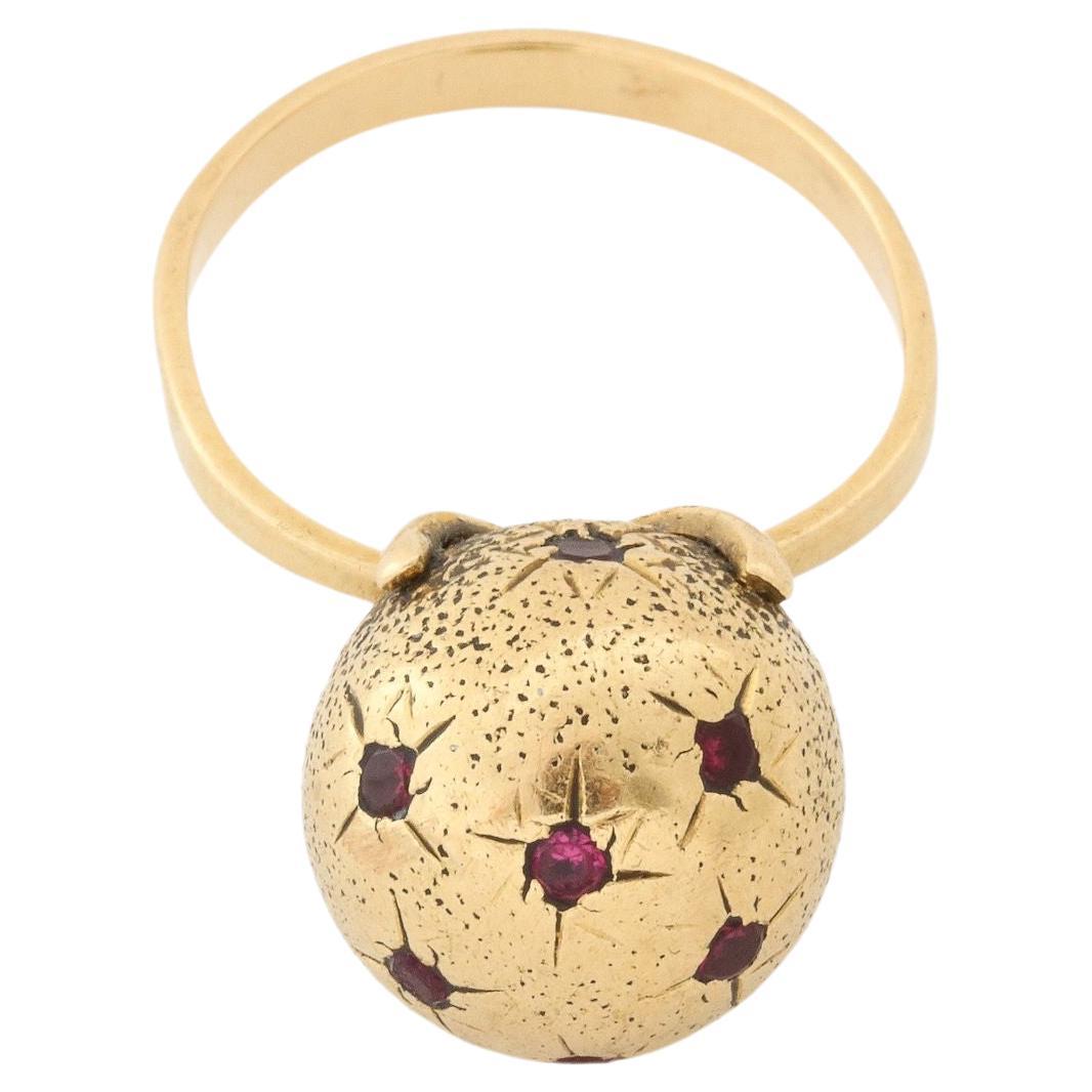 18 k Gold Sphere / Globe Ring with Star-set Rubies For Sale