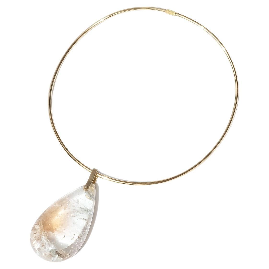18 Karat Gold Halskette mit großem tropfenförmigem Quarzstein im Angebot
