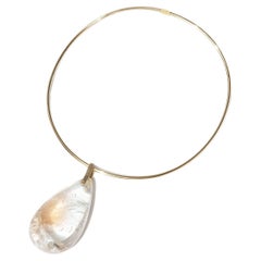 18 Karat Gold Halskette mit großem tropfenförmigem Quarzstein