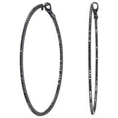 18 Karat Gold Pave Black Diamond Hoop Earring
