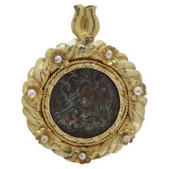 18 K Gold Pendant Featuring Ptolemaic Bronze Eagle-Thunderbolt Coin