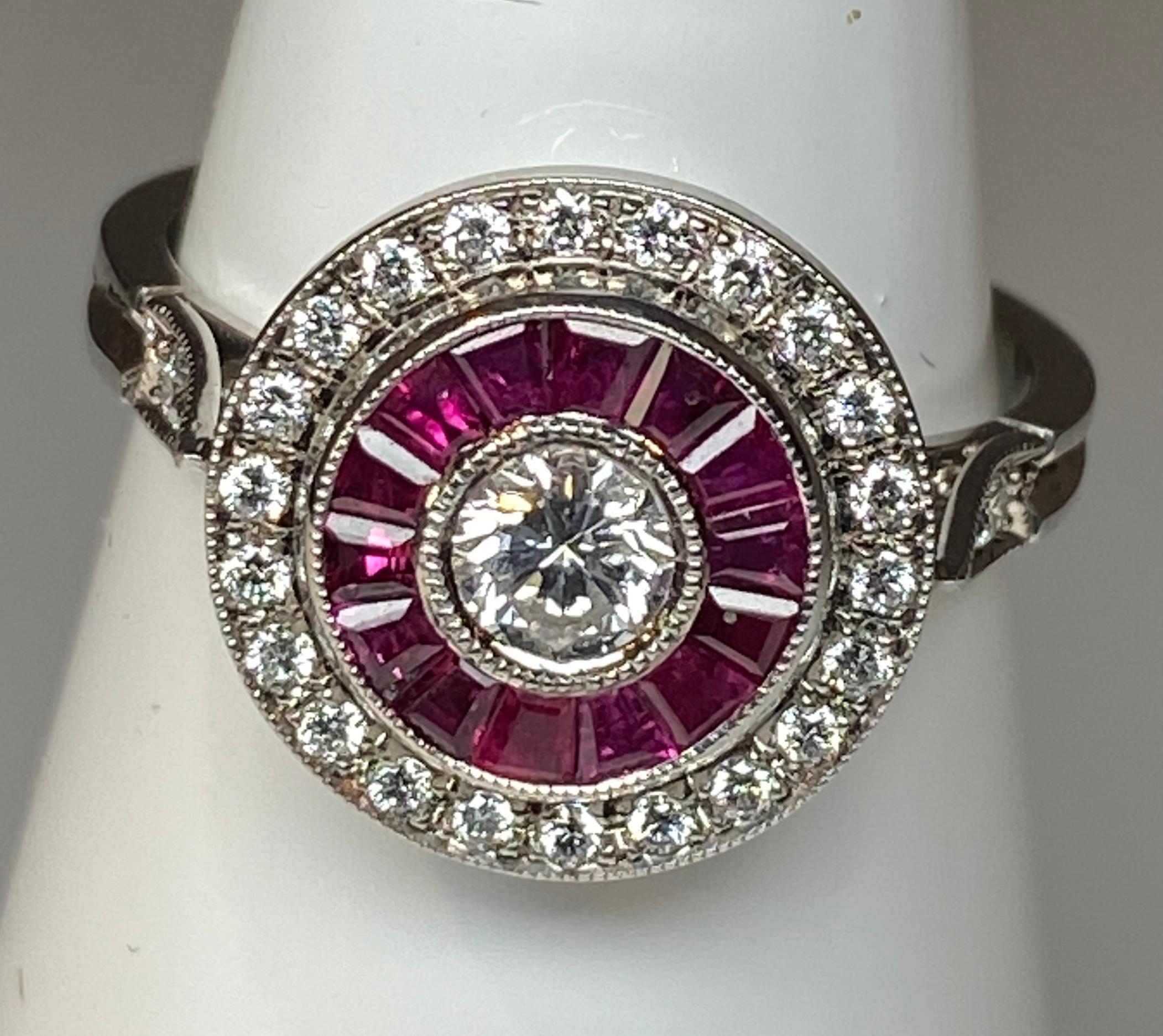 18 Karat Goldring im Art-Déco-Stil mit Diamanten und kalifornischen Rubinen im Angebot 8