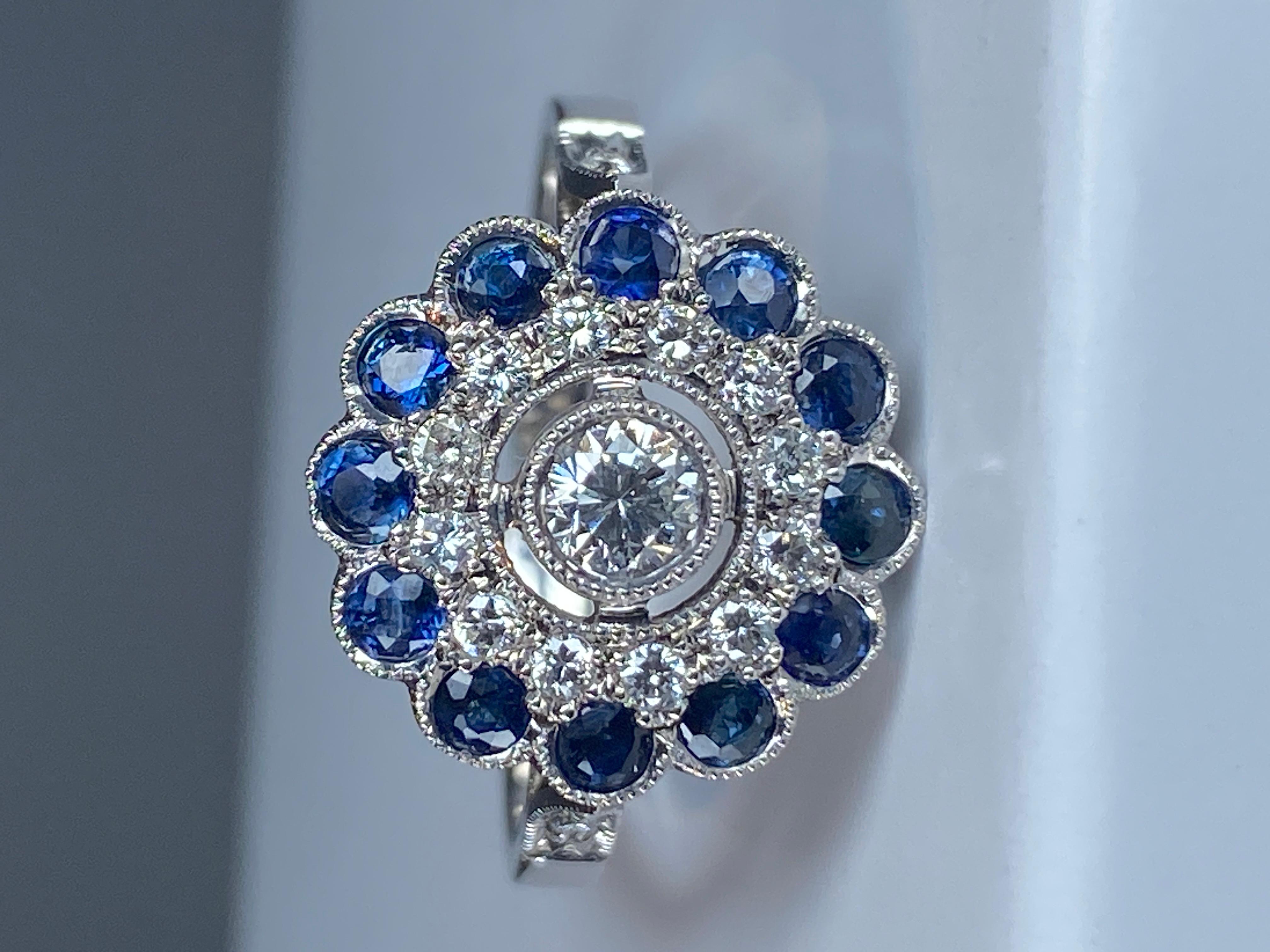 18K Gold Ring in Art Deco Style Set with Sapphires and Diamonds For Sale 6