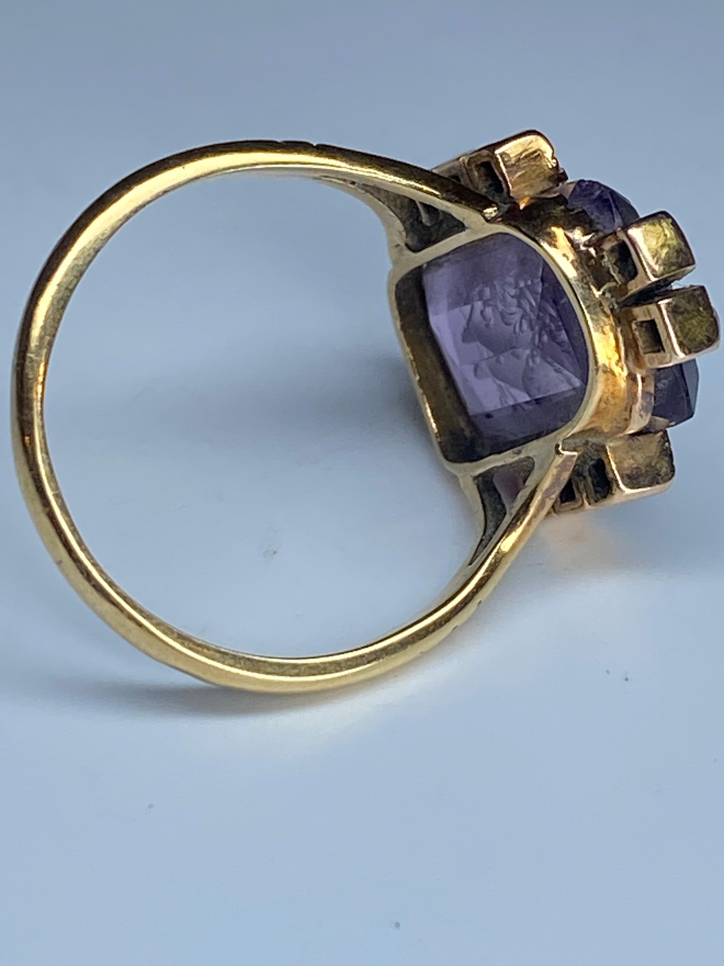 18k Gold Ring, Intaglio: Profile of a Roman Man Set with Fine Pearls 11