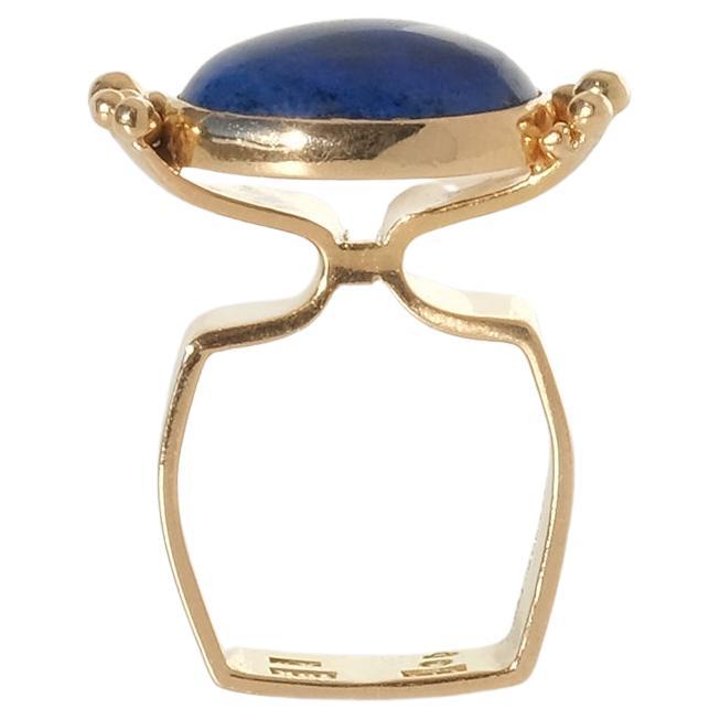 18 K Gold Ring with a Cabochon Cut Lapis Lazuli Stone, Made in 1972 For Sale