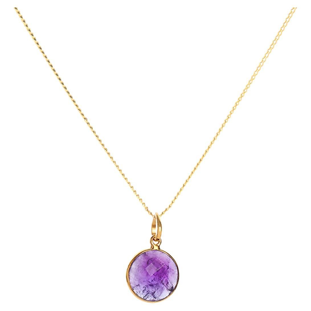 18K Gold  Amethyst Crown Chakra Pendant Necklace, Elizabeth Raine For Sale