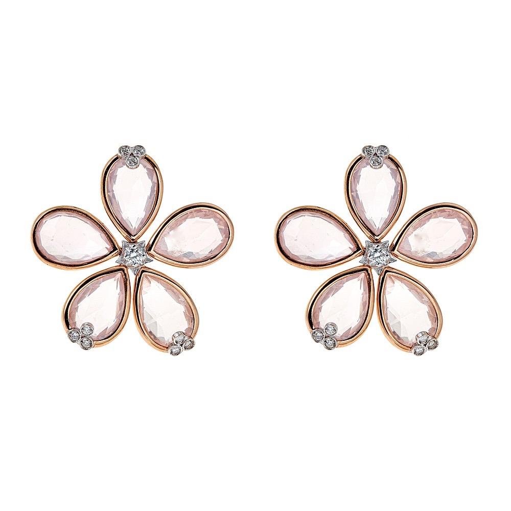 Flower Diamond Rose Green Gold Eearrings For Sale at 1stDibs