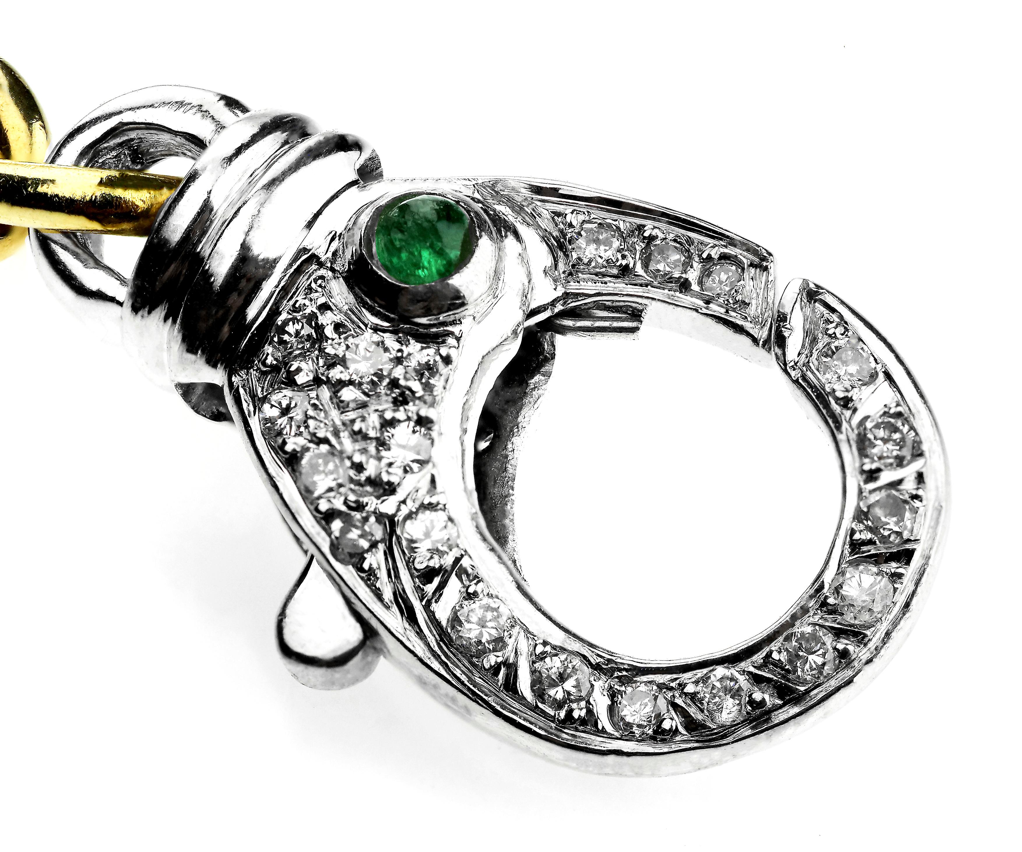 Women's or Men's Gold Chain, 18 Carat Yellow Gold Oval Link, Diamond Sapphire & Emerald Clasp