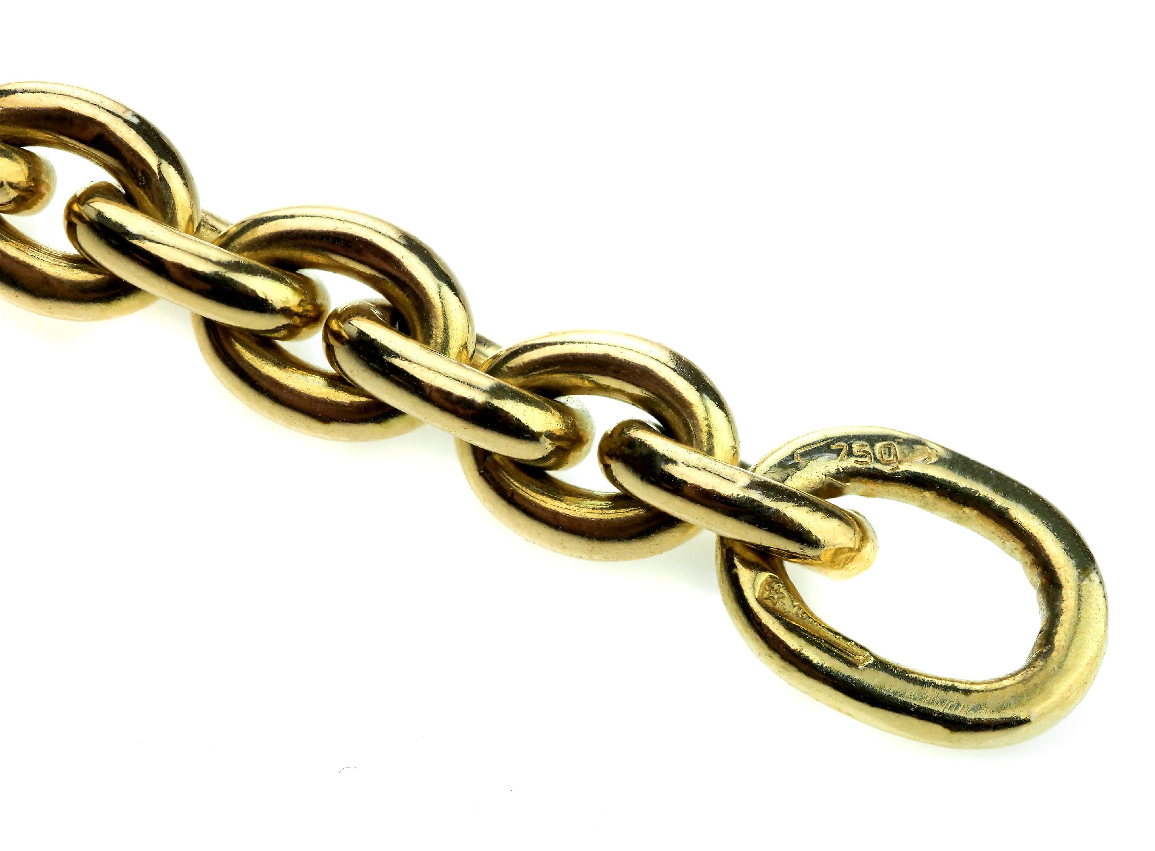 Gold Chain, 18 Carat Yellow Gold Oval Link, Diamond Sapphire & Emerald Clasp 1