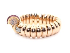 18K Gold Heavy Bracelet Jaeger LeCoulter Concealed Watch Diamonds Rubies, 1945