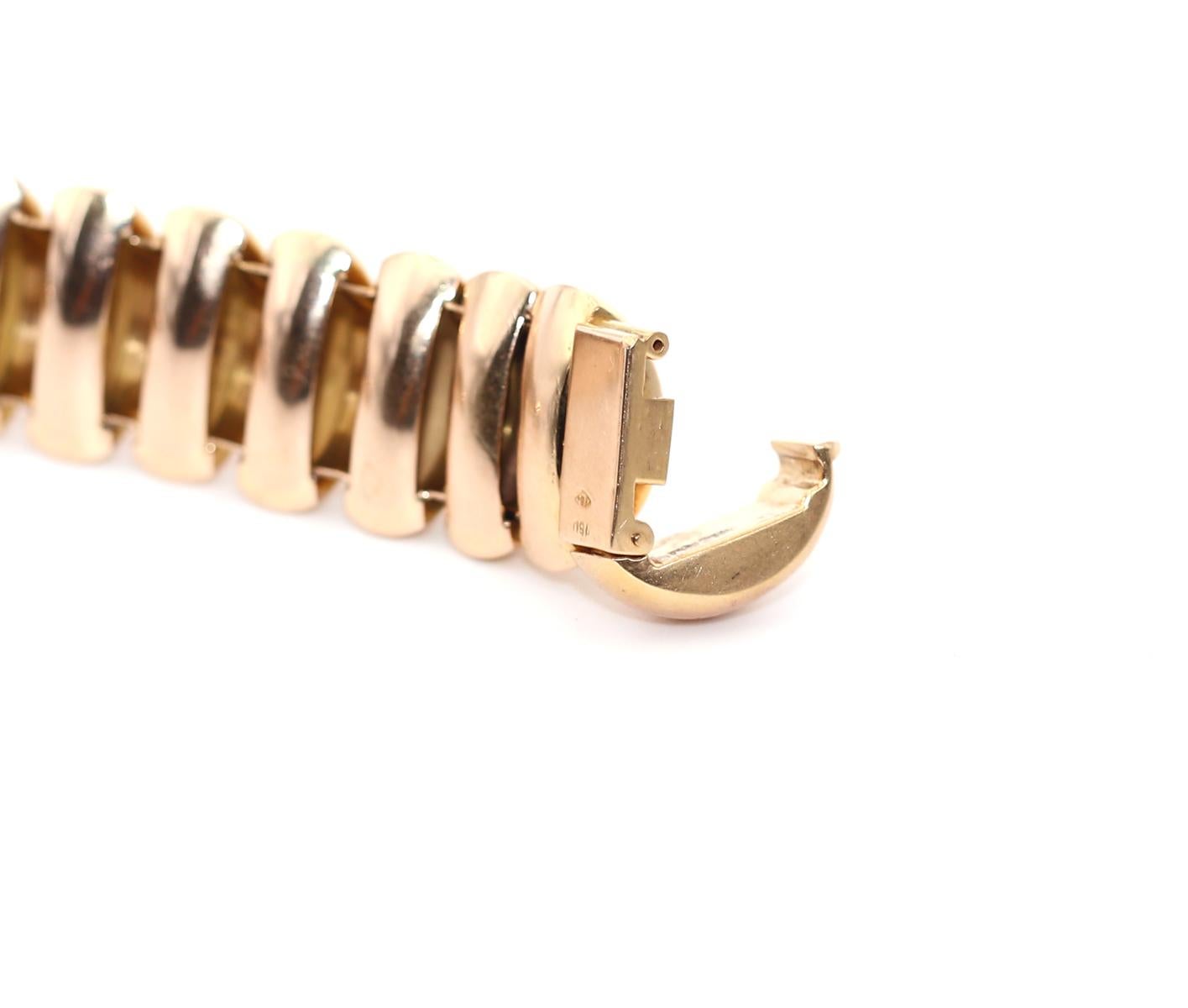 18K Gold Heavy Bracelet Jaeger LeCoulter Concealed Watch Diamonds Rubies, 1945 2