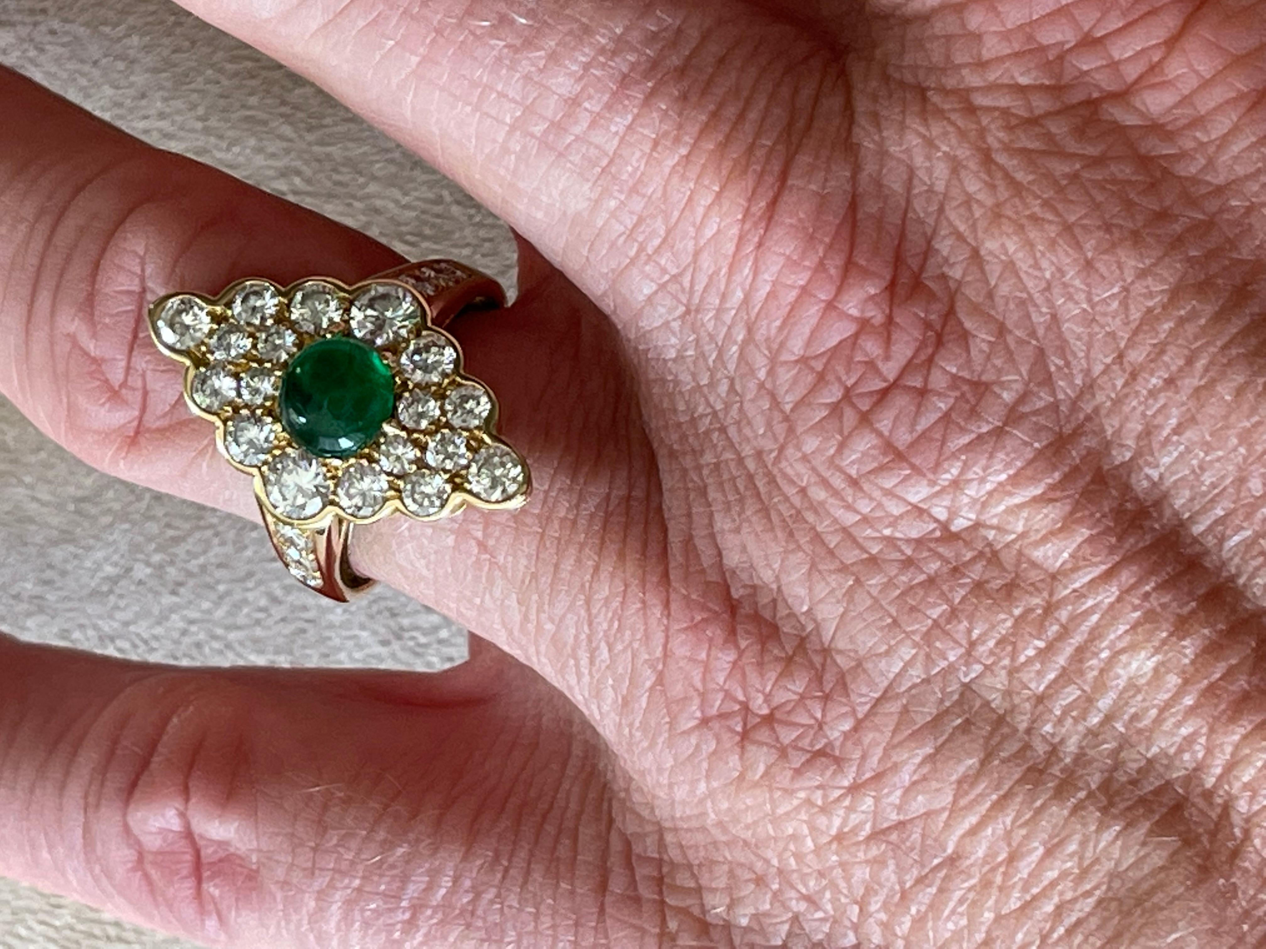 Women's or Men's 18 K Gold Vintage Victorian Style Marquise Shaped Diamond Emerald Cluster Ring For Sale