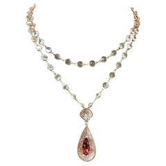 18 K Pink Tourmaline and Diamond Pendant with 18 K Pink Gold Chain