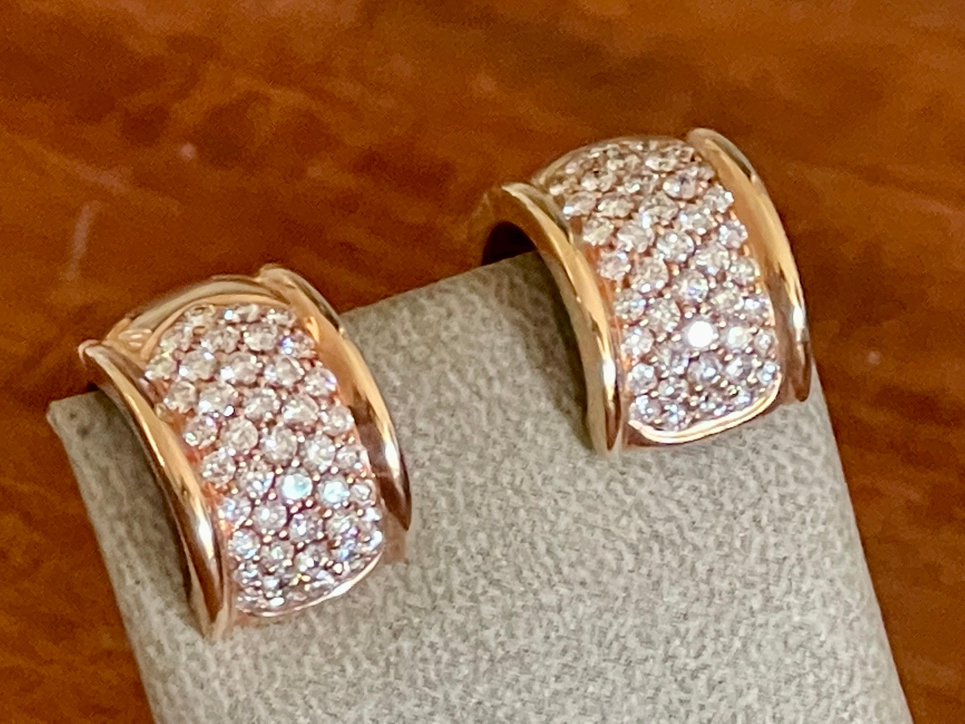 18 K Rose Gold 5 Rows of Diamonds Hoop Earrings For Sale 6