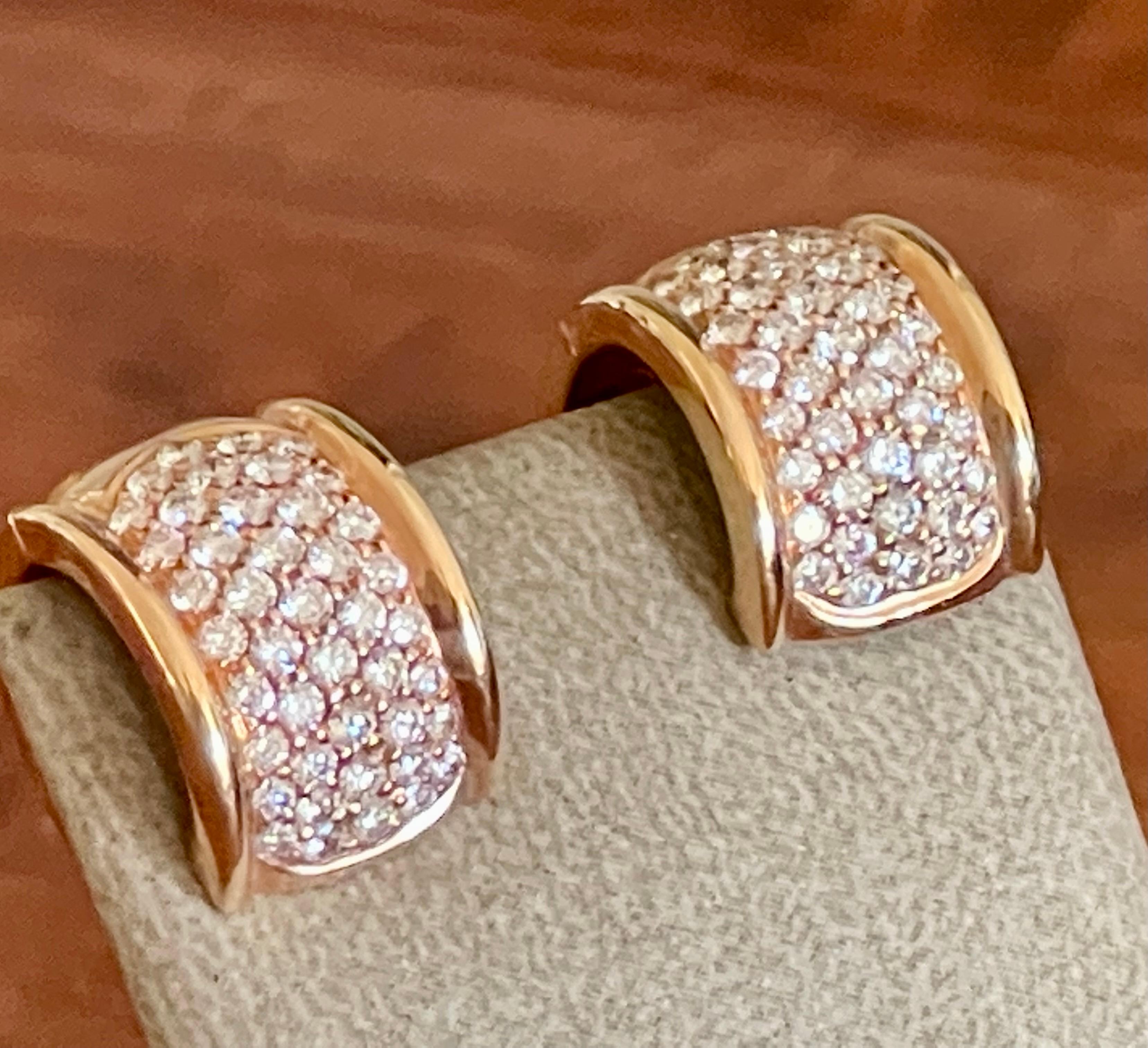 18 K Rose Gold 5 Rows of Diamonds Hoop Earrings For Sale 7