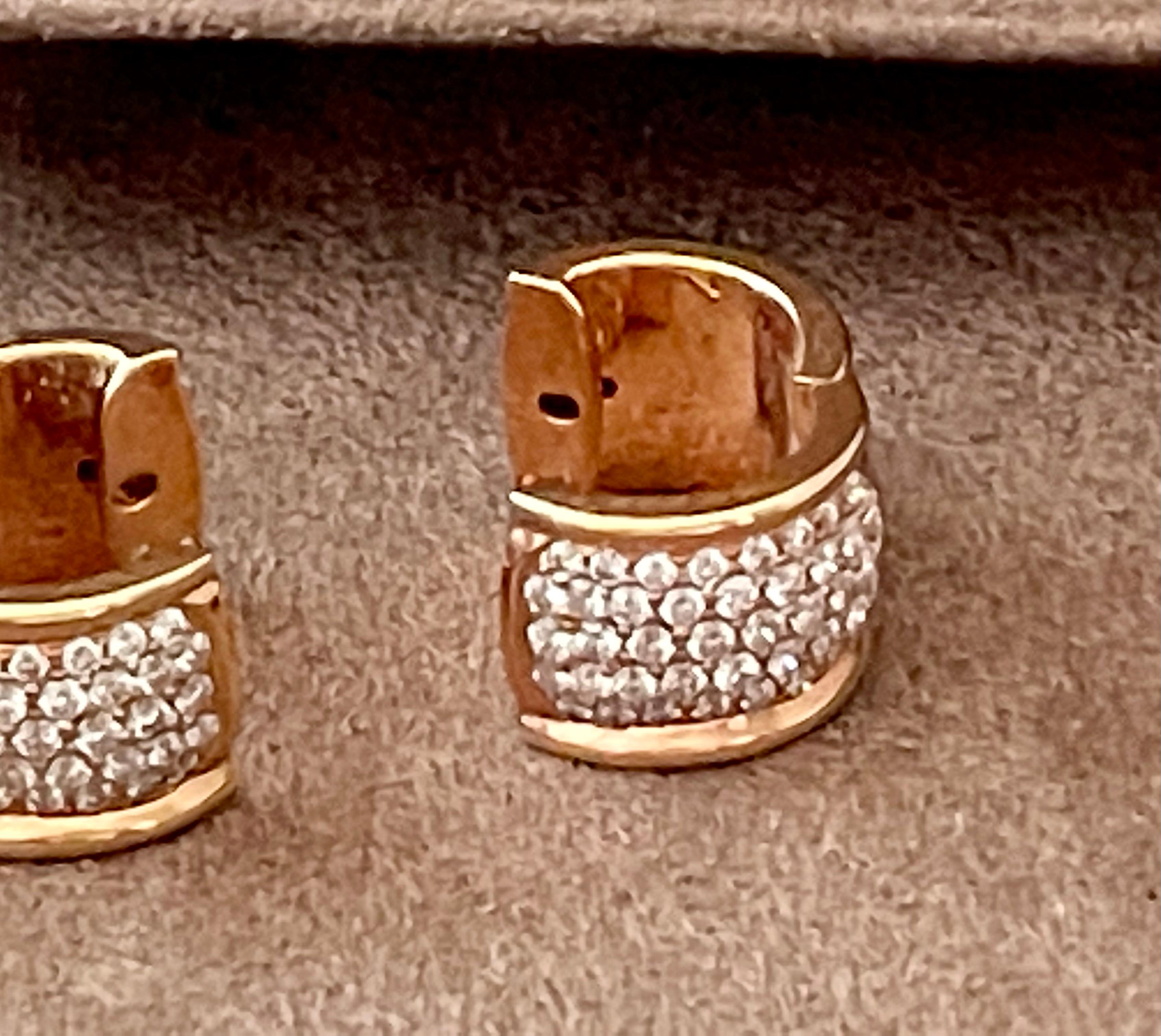 Brilliant Cut 18 K Rose Gold 5 Rows of Diamonds Hoop Earrings For Sale