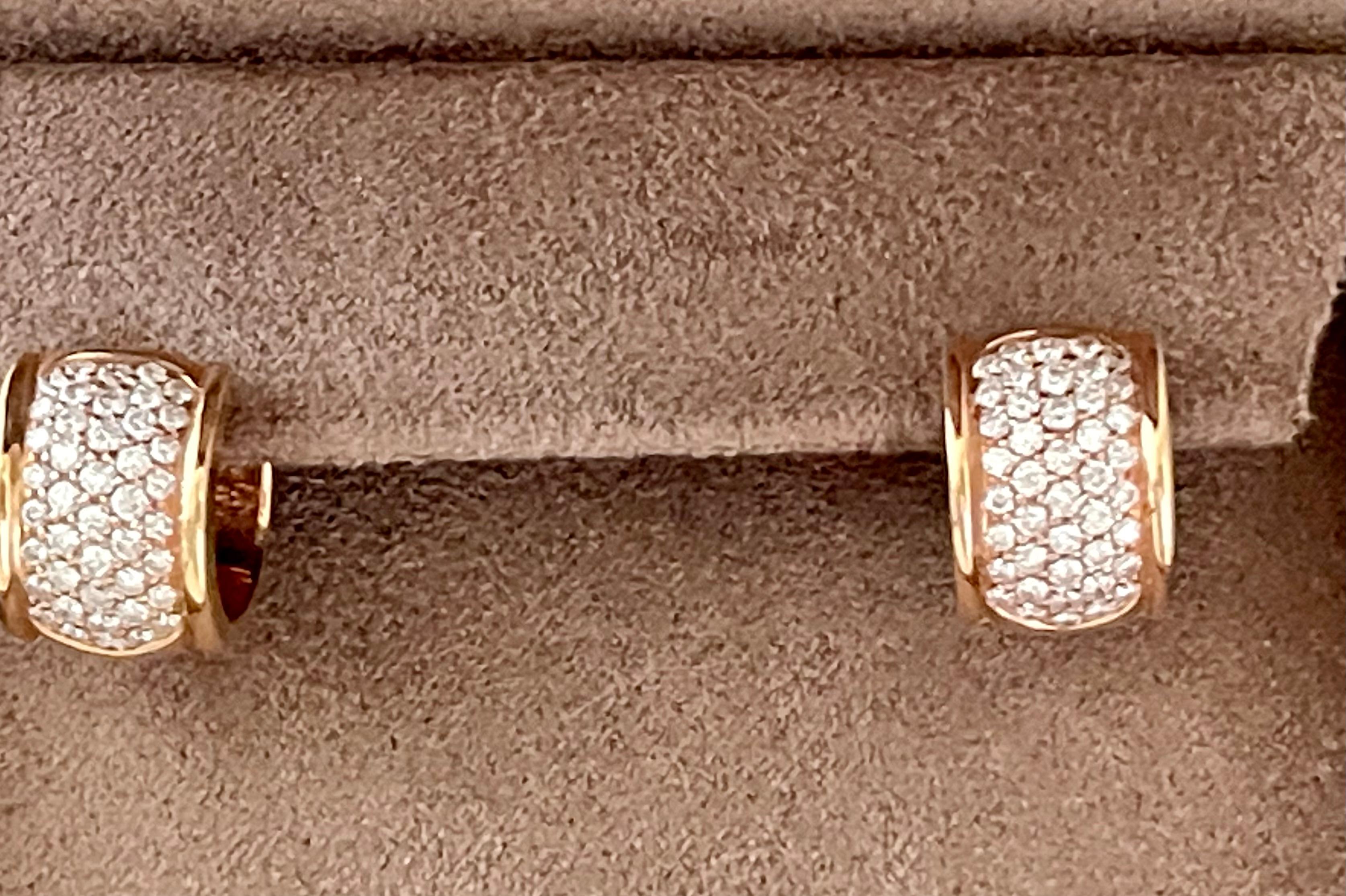 Women's or Men's 18 K Rose Gold 5 Rows of Diamonds Hoop Earrings For Sale