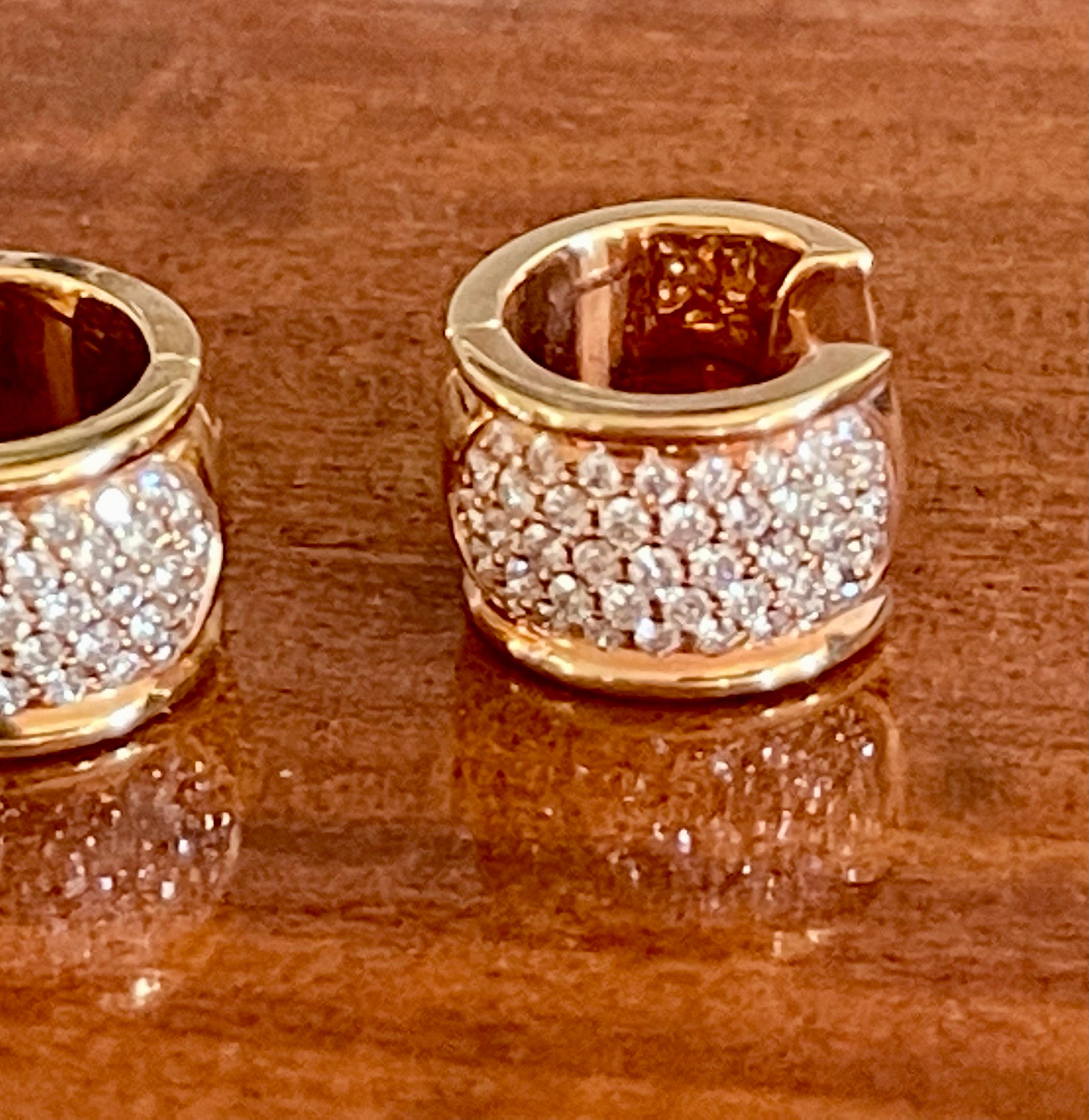 18 K Rose Gold 5 Rows of Diamonds Hoop Earrings For Sale 1