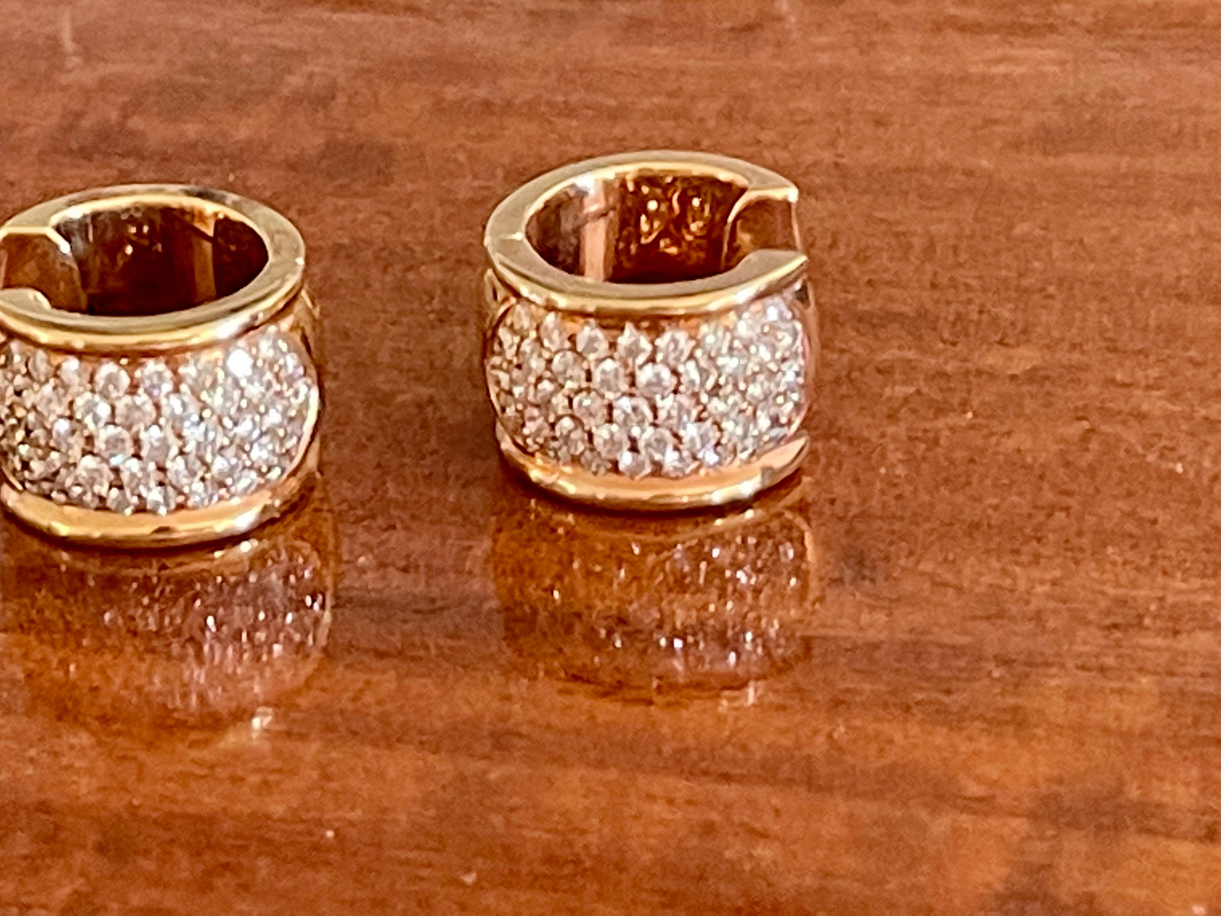 18 K Rose Gold 5 Rows of Diamonds Hoop Earrings For Sale 2