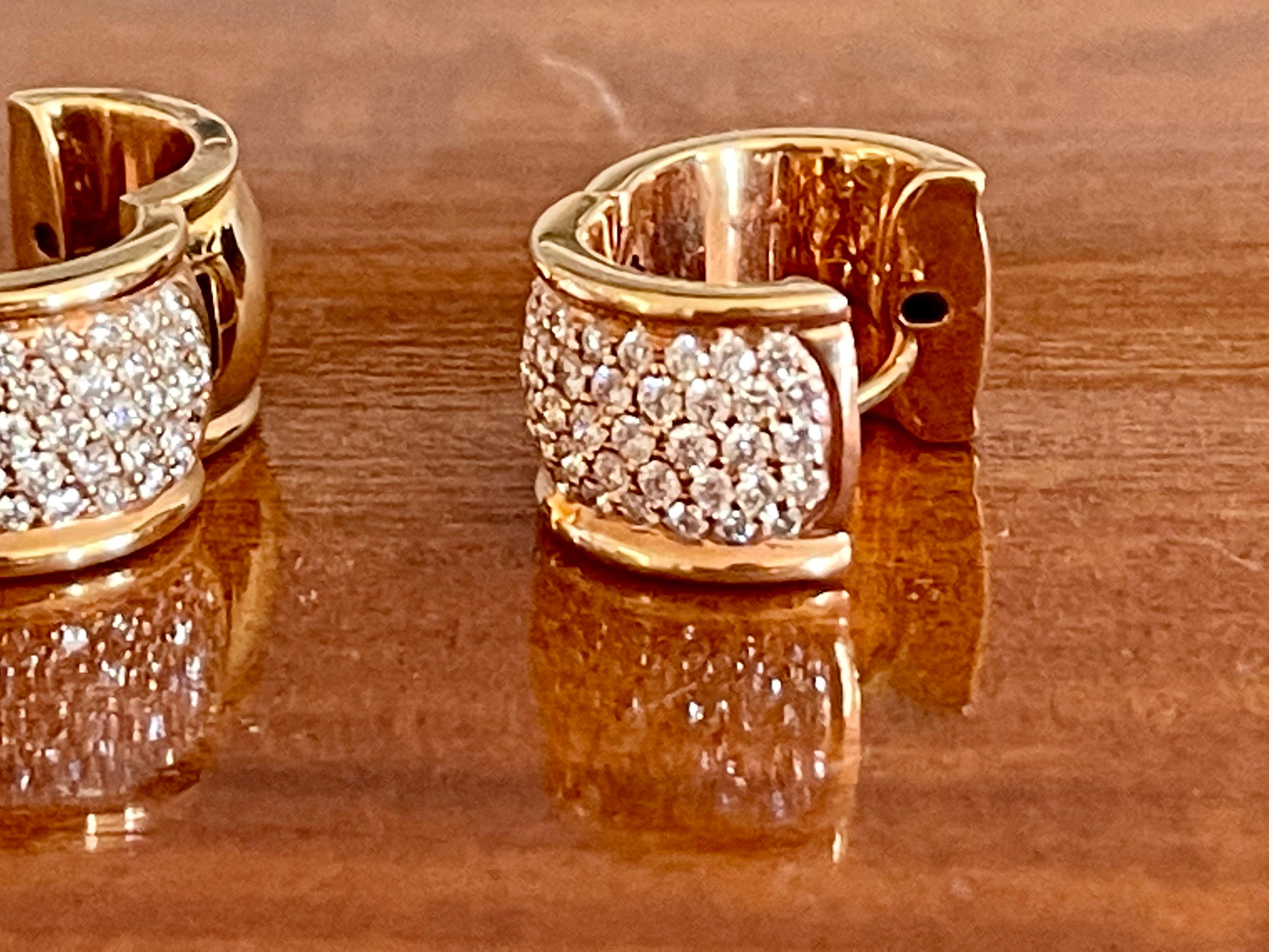 18 K Rose Gold 5 Rows of Diamonds Hoop Earrings For Sale 3